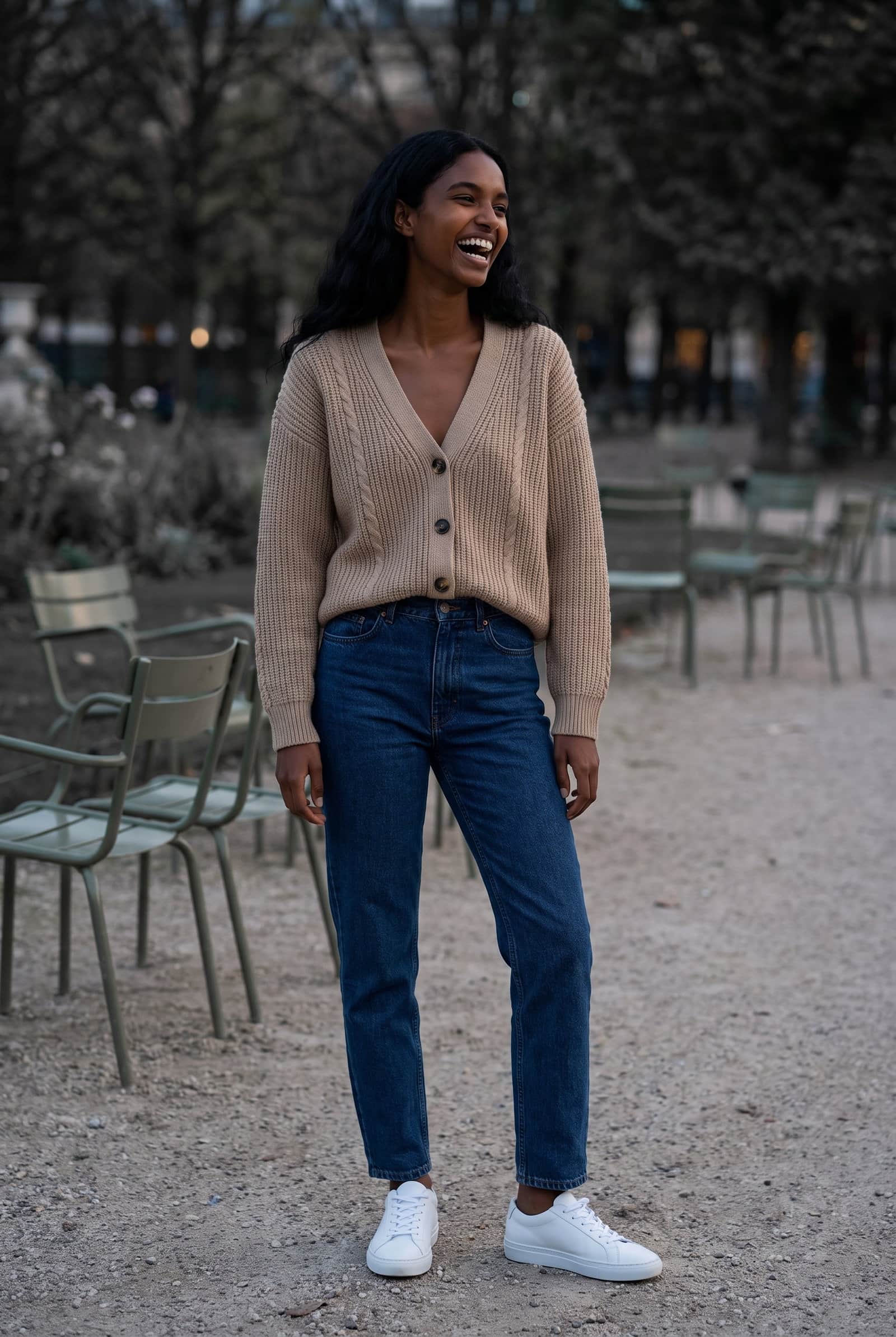 V-Neck Ribbed Button-Up Sweater