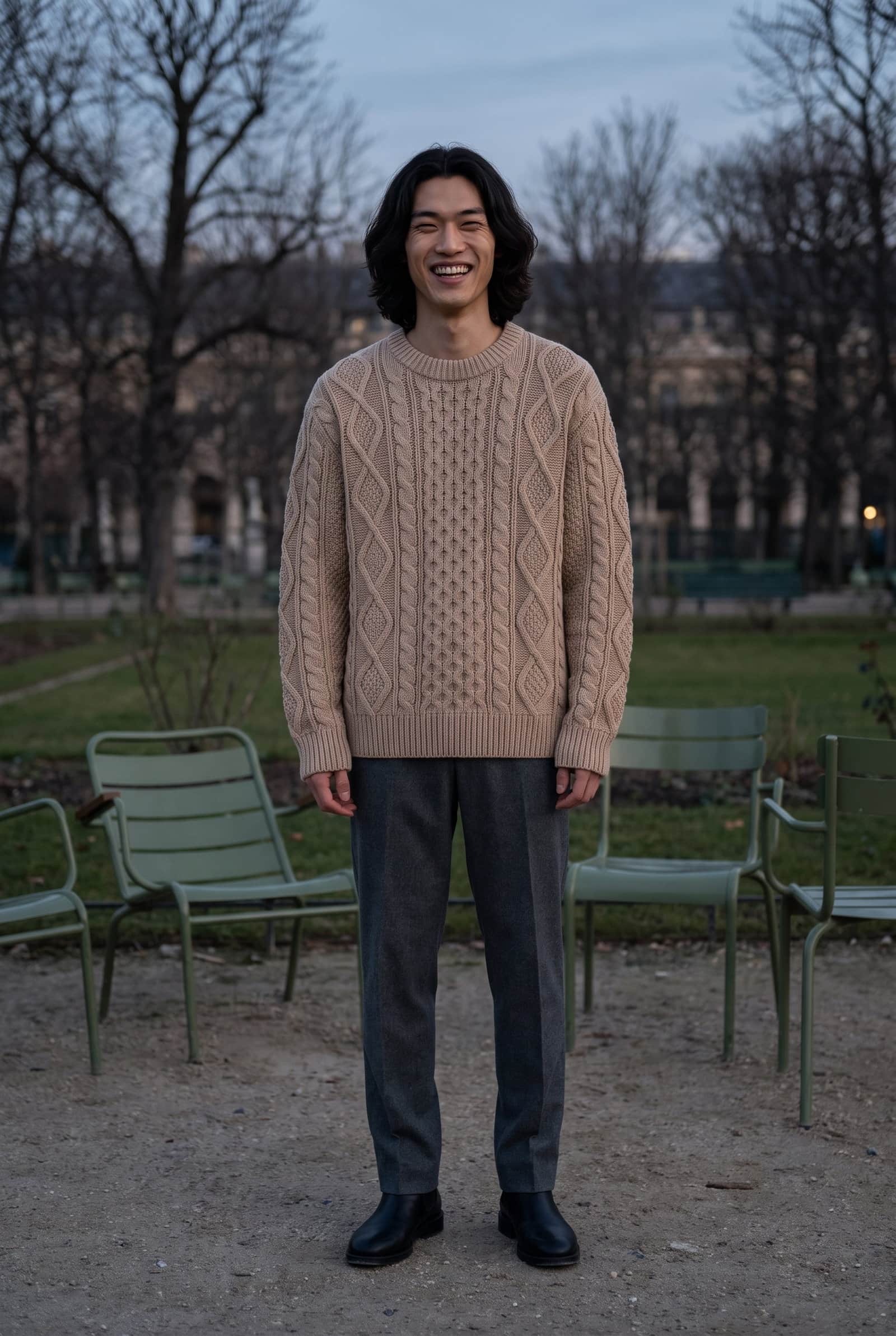 Beige Cable Knit Sweater Oversized