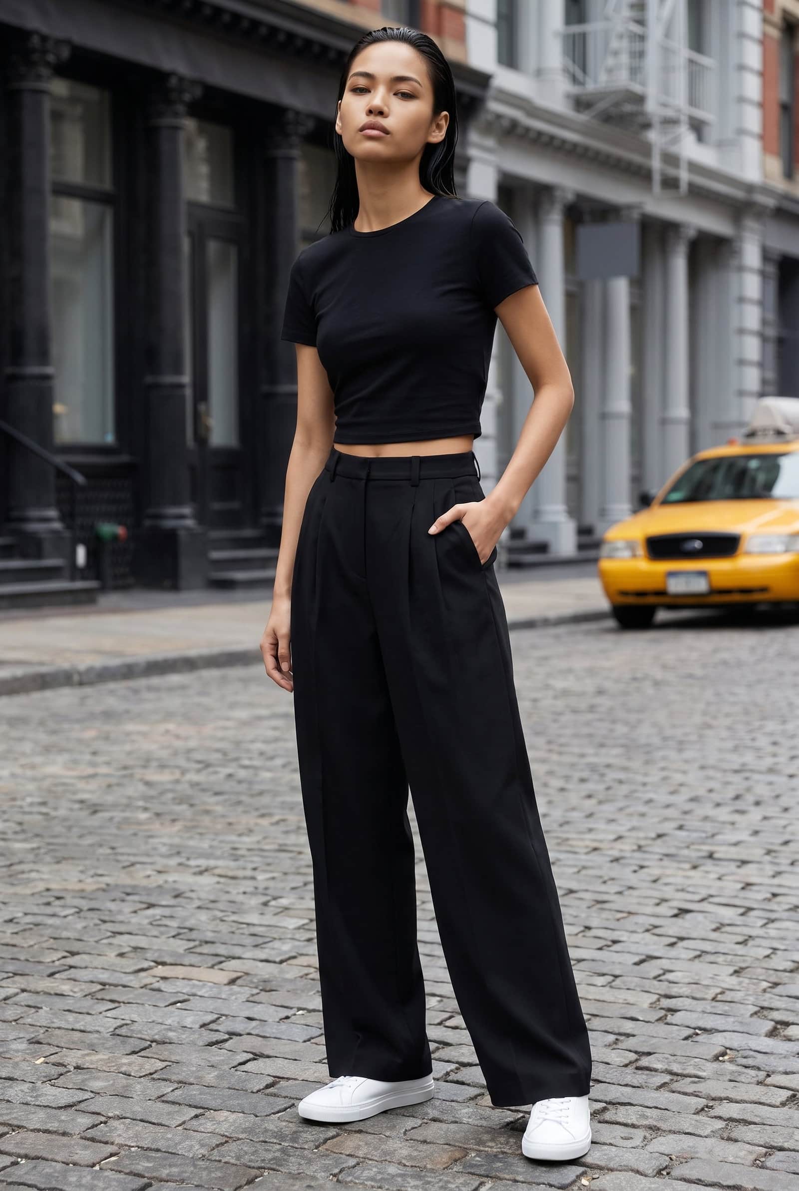 Women pleated wide leg pant