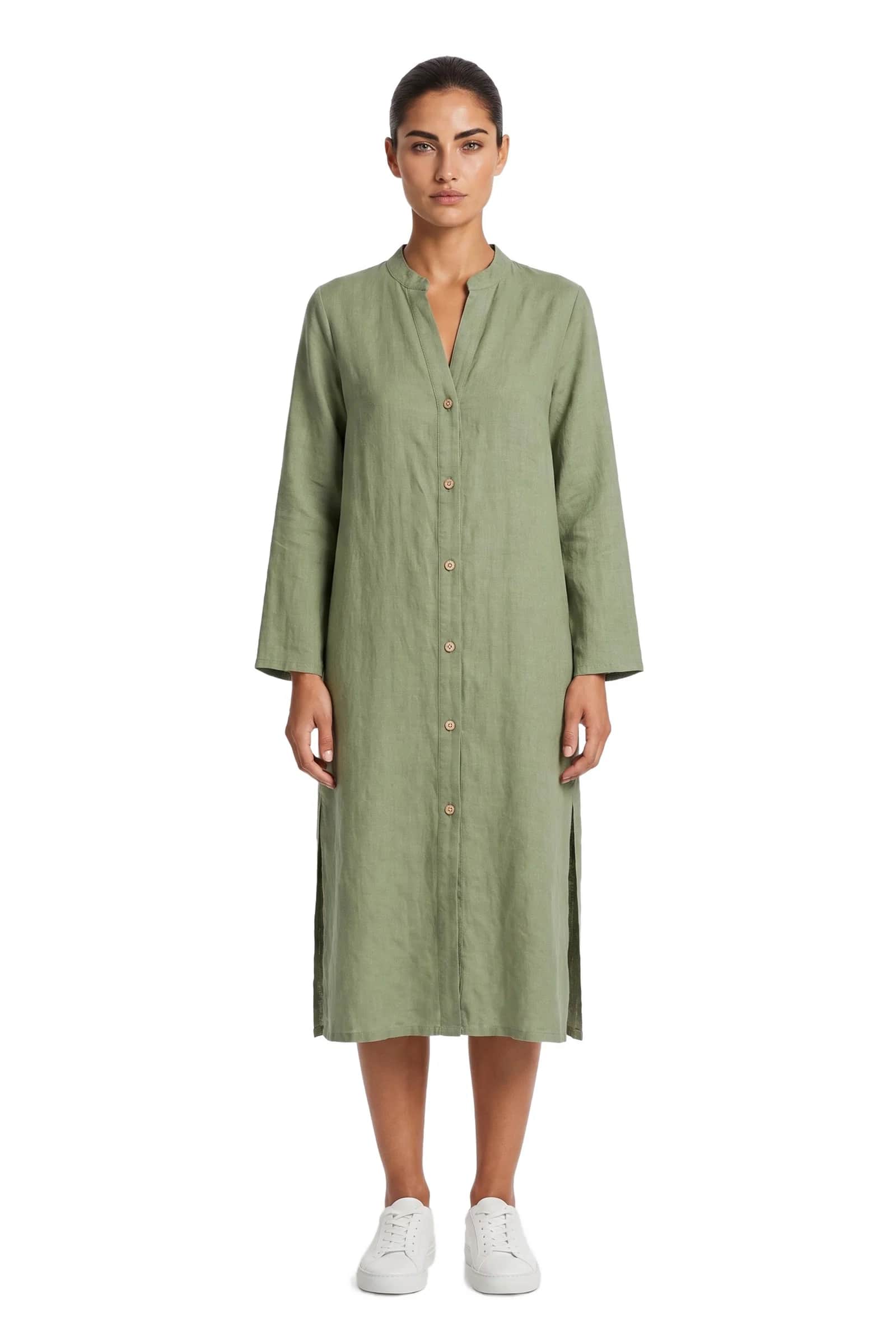 Olive Green Linen Kaftan Dress