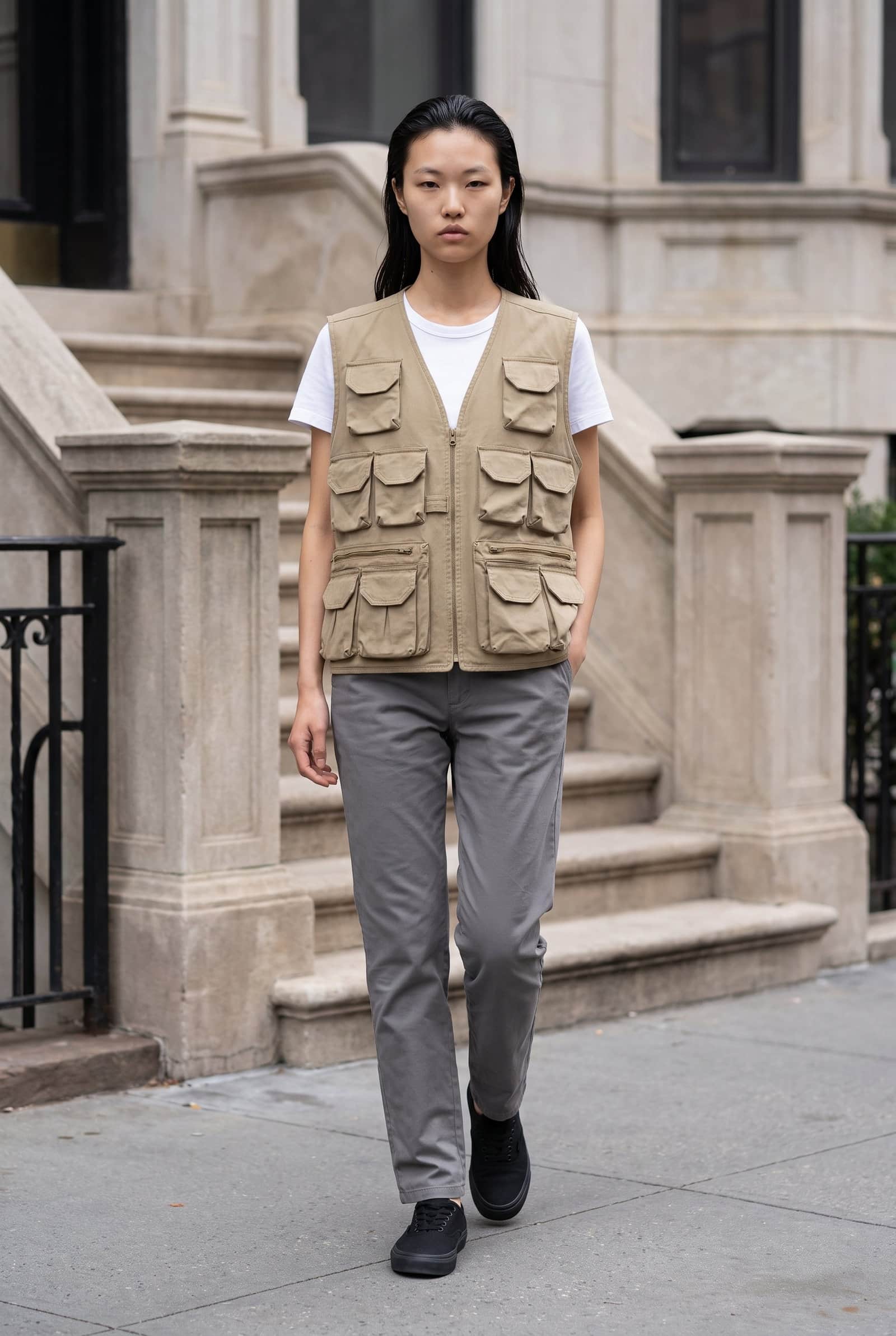 Khaki/tan multi-pocket vest