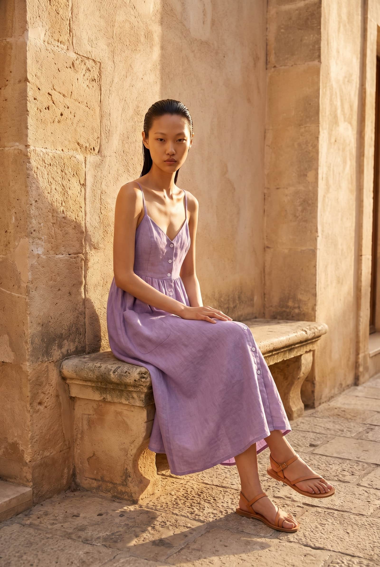 Lavender Linen Slip Dress