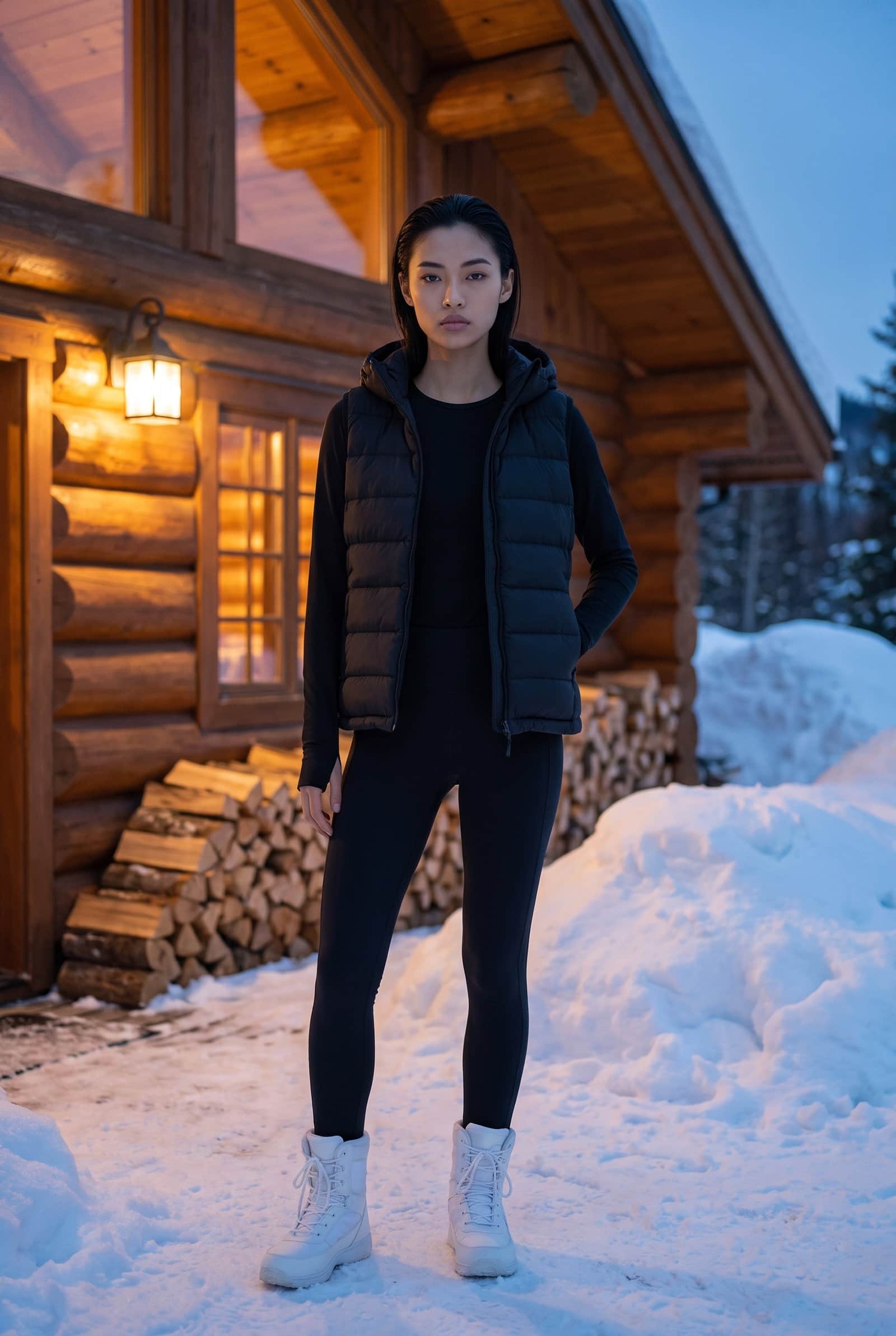 Black padded/puffer vest with a hood