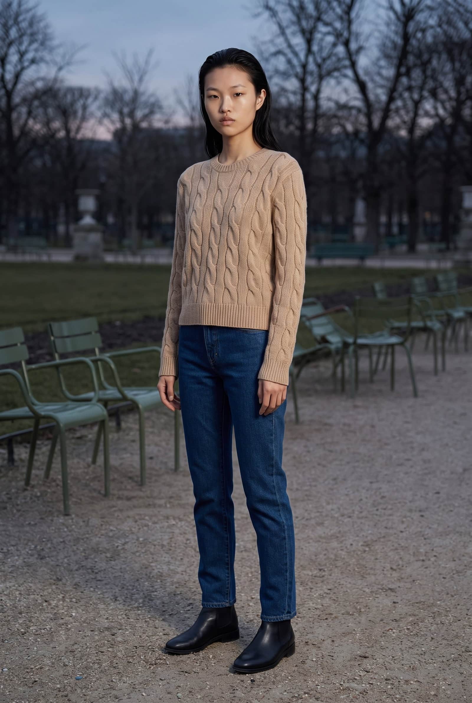 Beige Cable-Knit Sweater