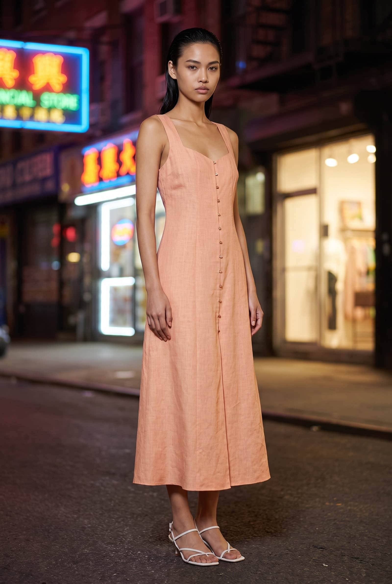 Peach Linen Slip Dress