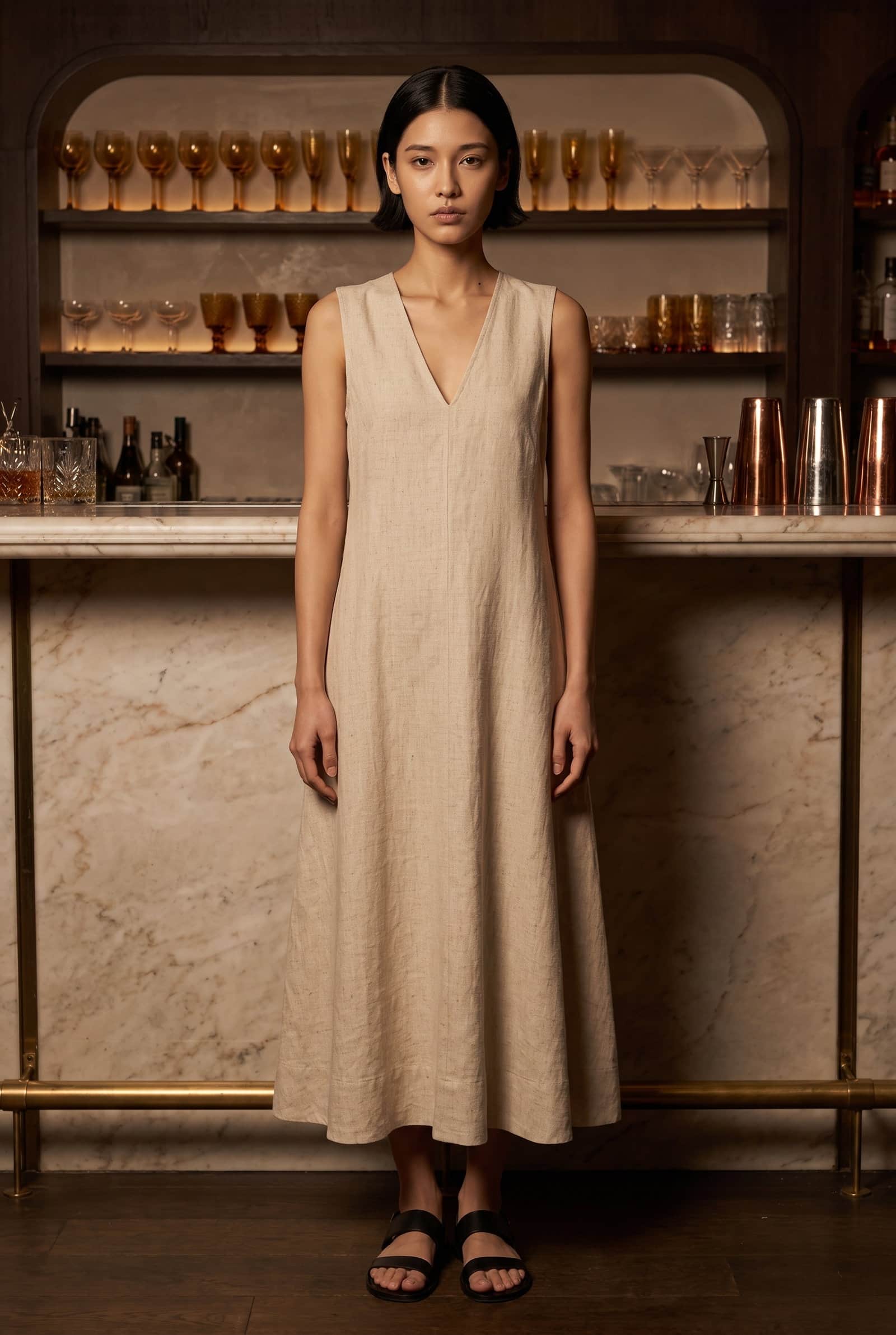 Beige Linen Slip Dress