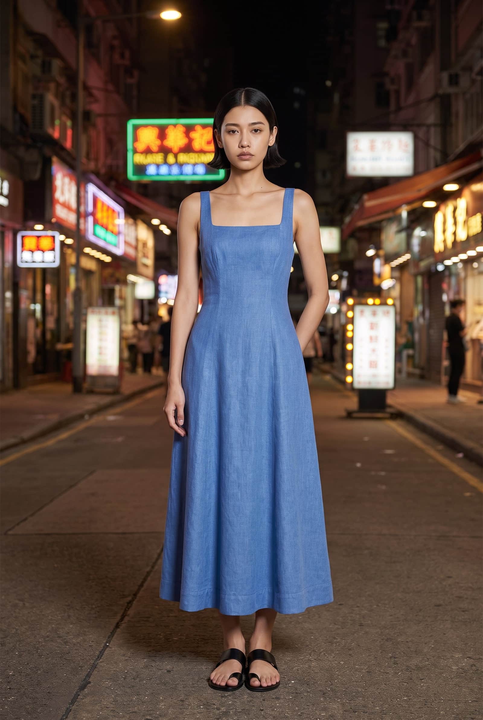 Blue Linen Slip Dress