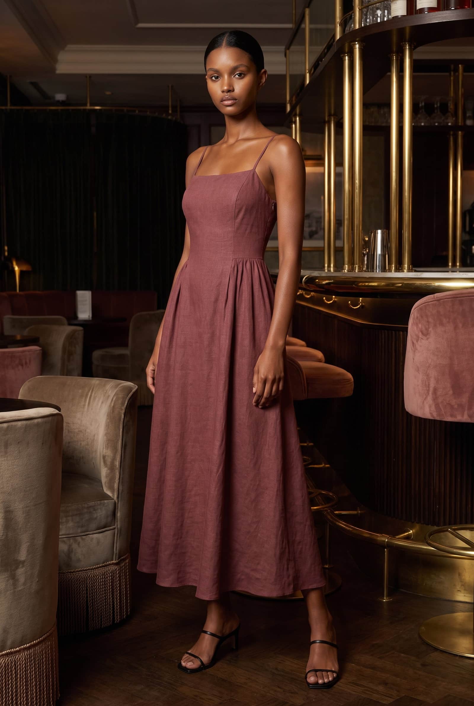 Maroon Linen Slip Dress