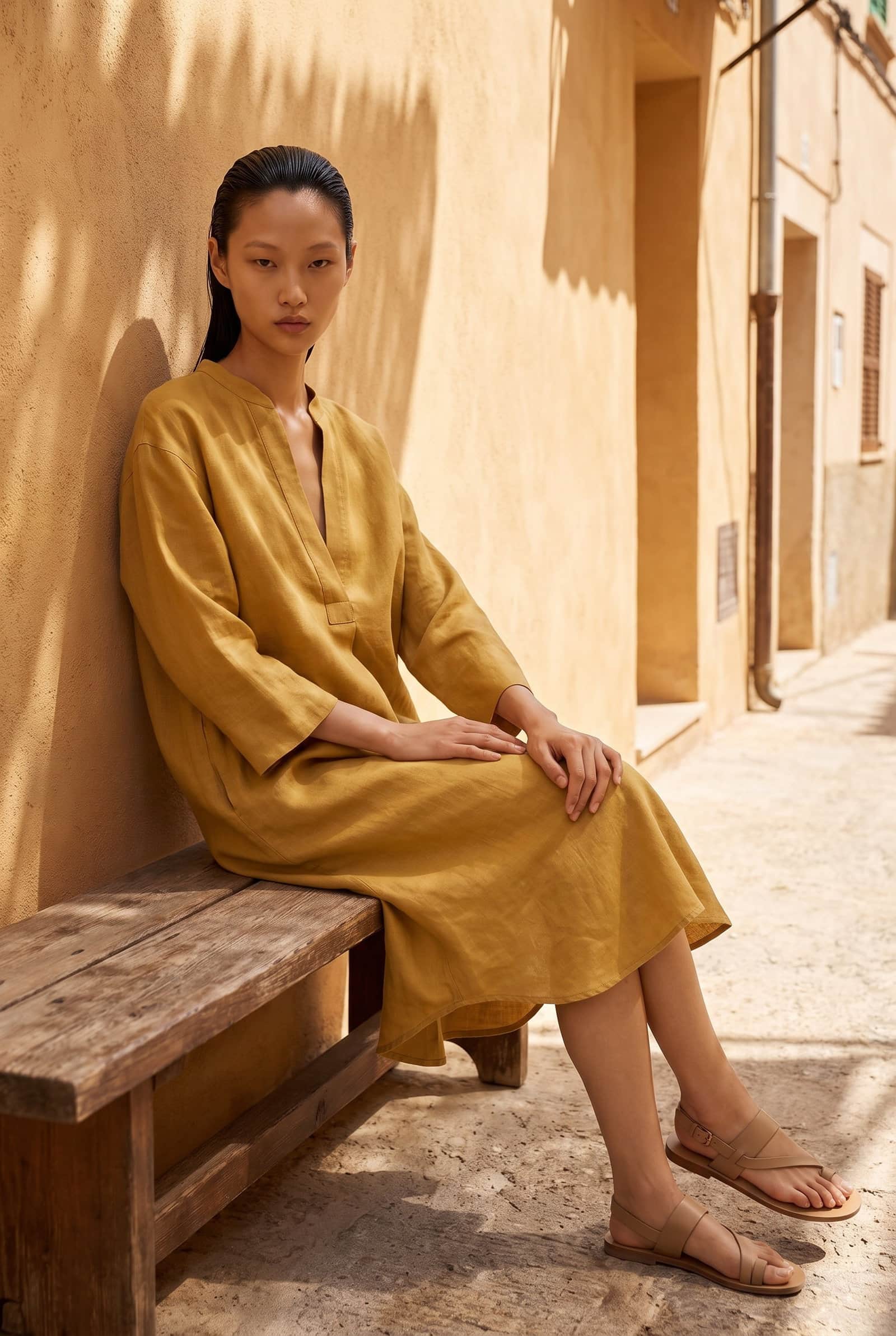 Yellow Linen Tunic Dress