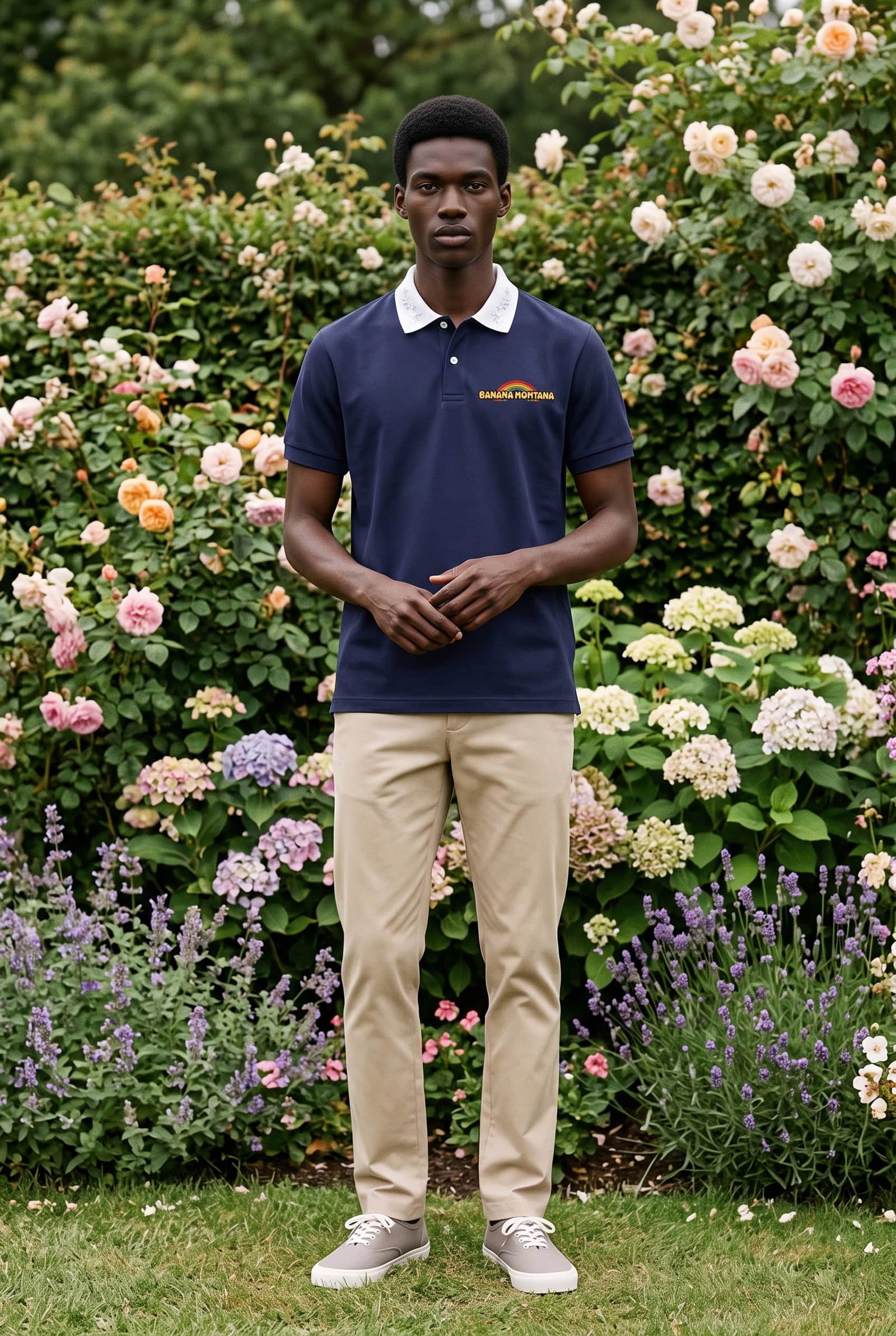 Navy Blue Short-Sleeve Polo Shirt With Rainbow Logo