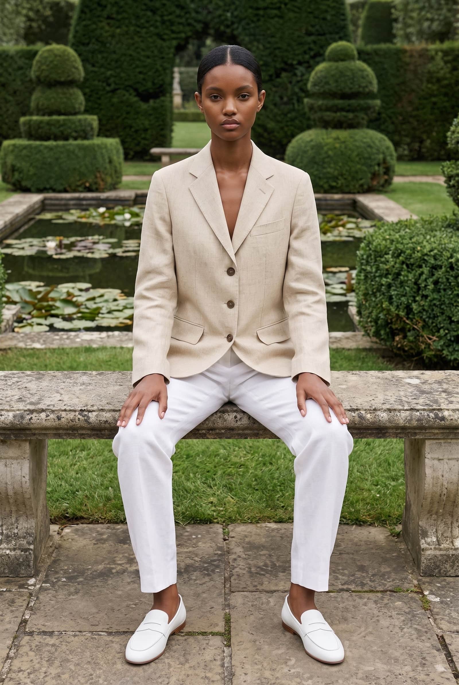 Beige Single-Breasted Linen Blazer