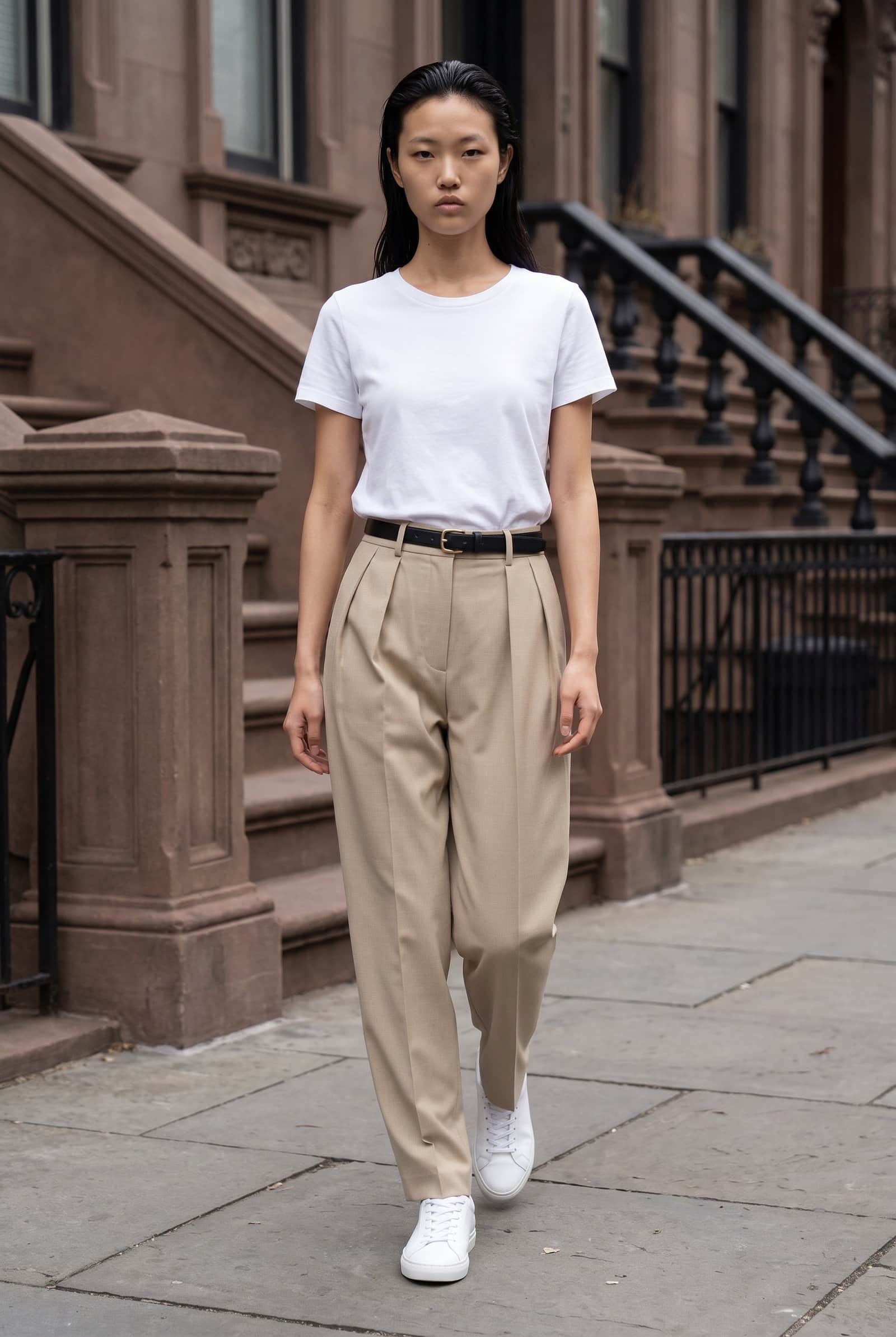 Beige Pleated Trousers