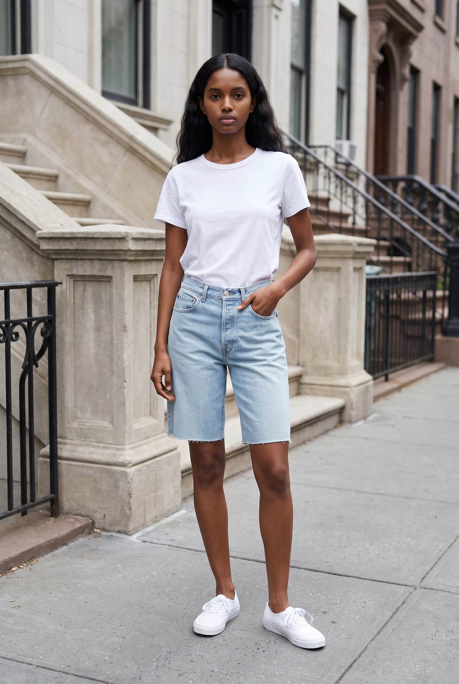 White-leg denim short