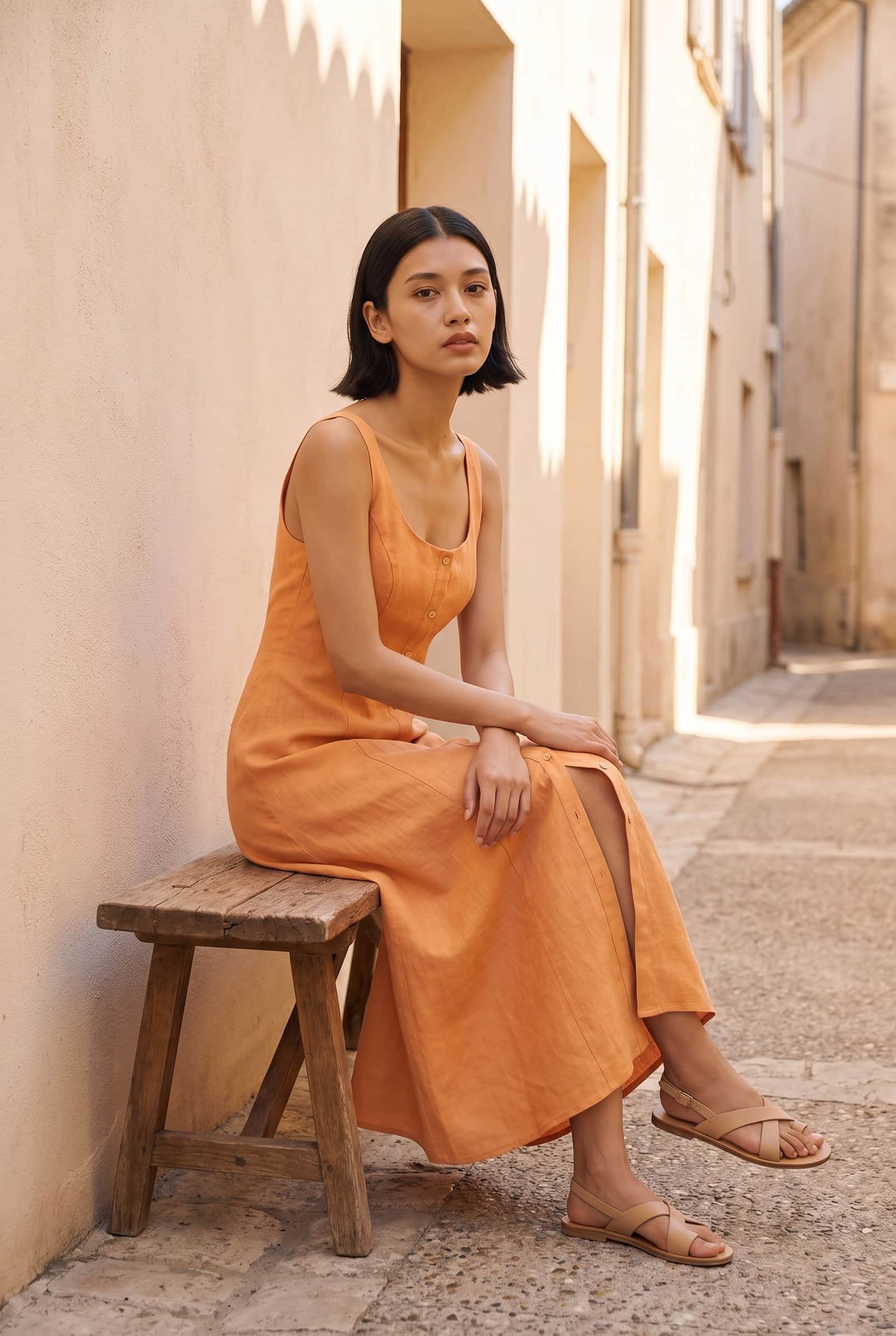 Orange Linen Slip Dress