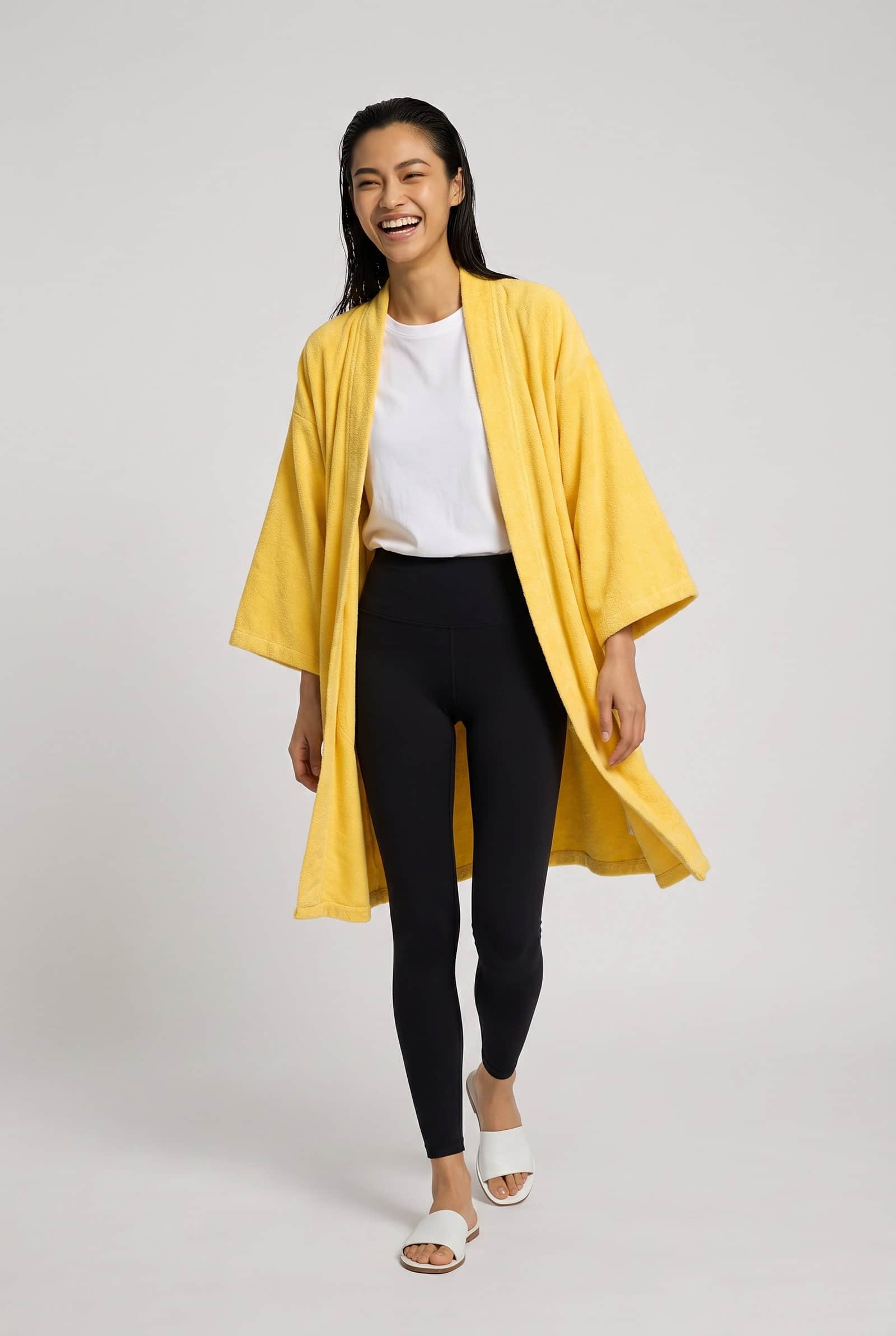 Yellow open-front robe