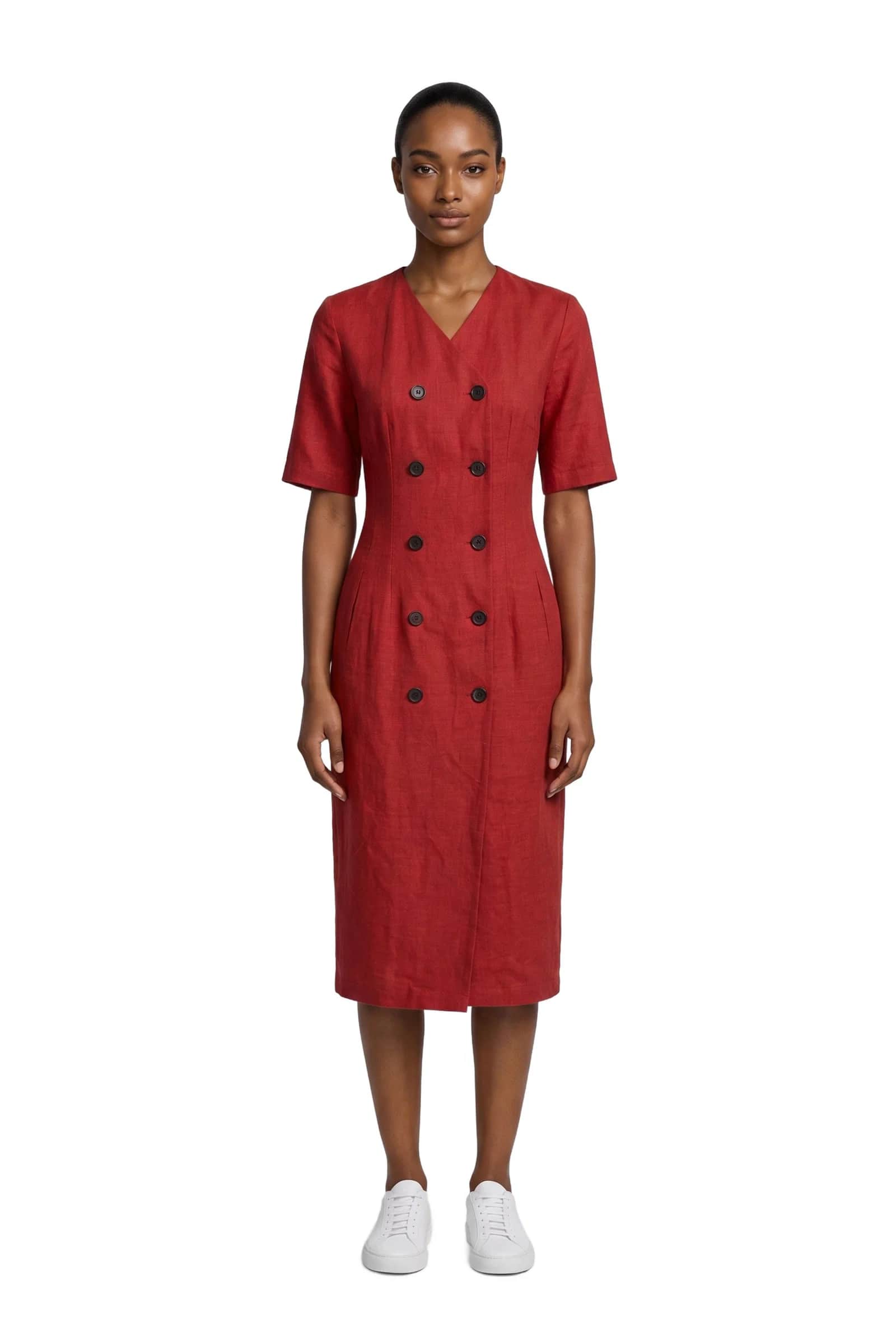 Red Linen Shirt Dress