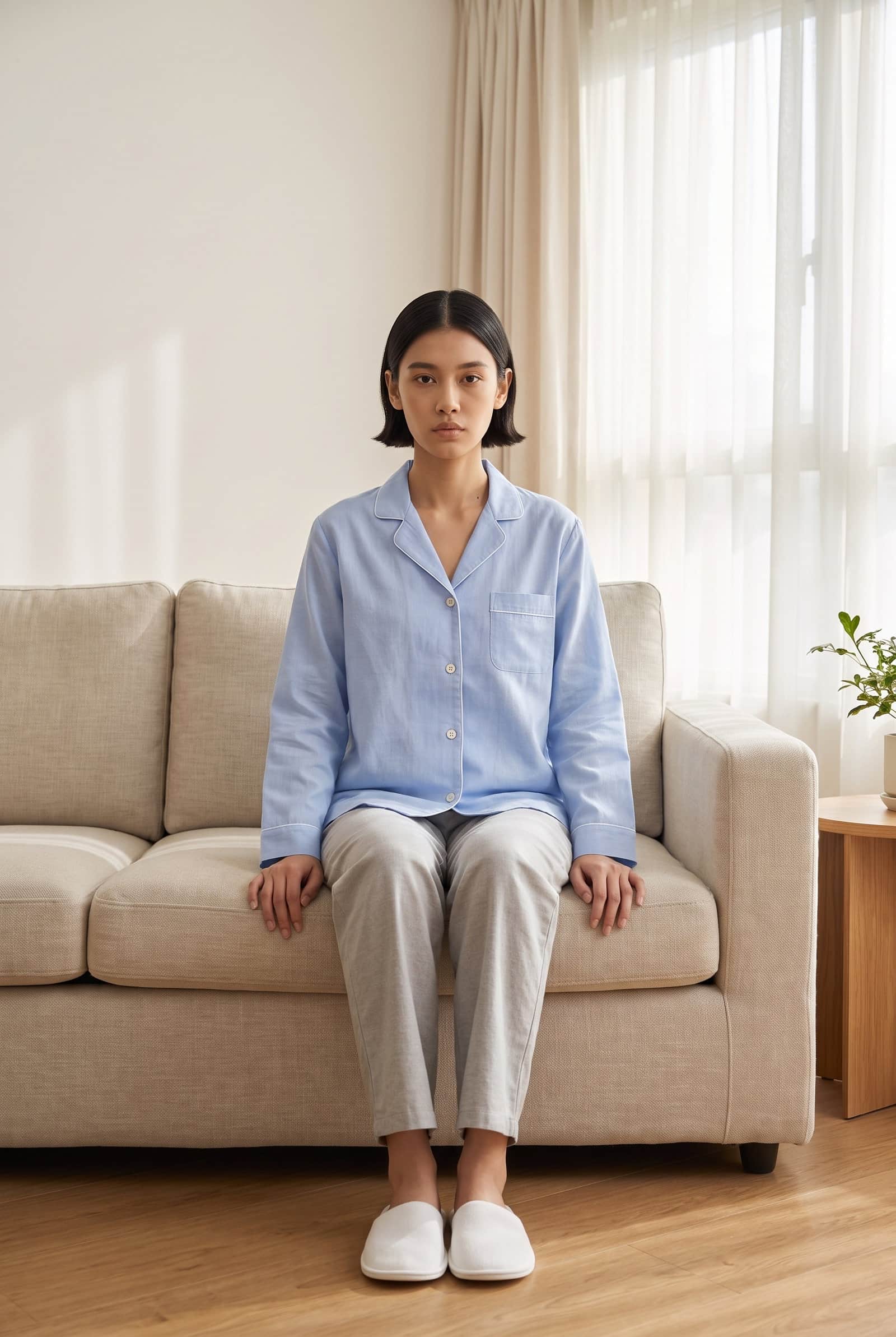 Light Blue Button-Up Pyjama Top