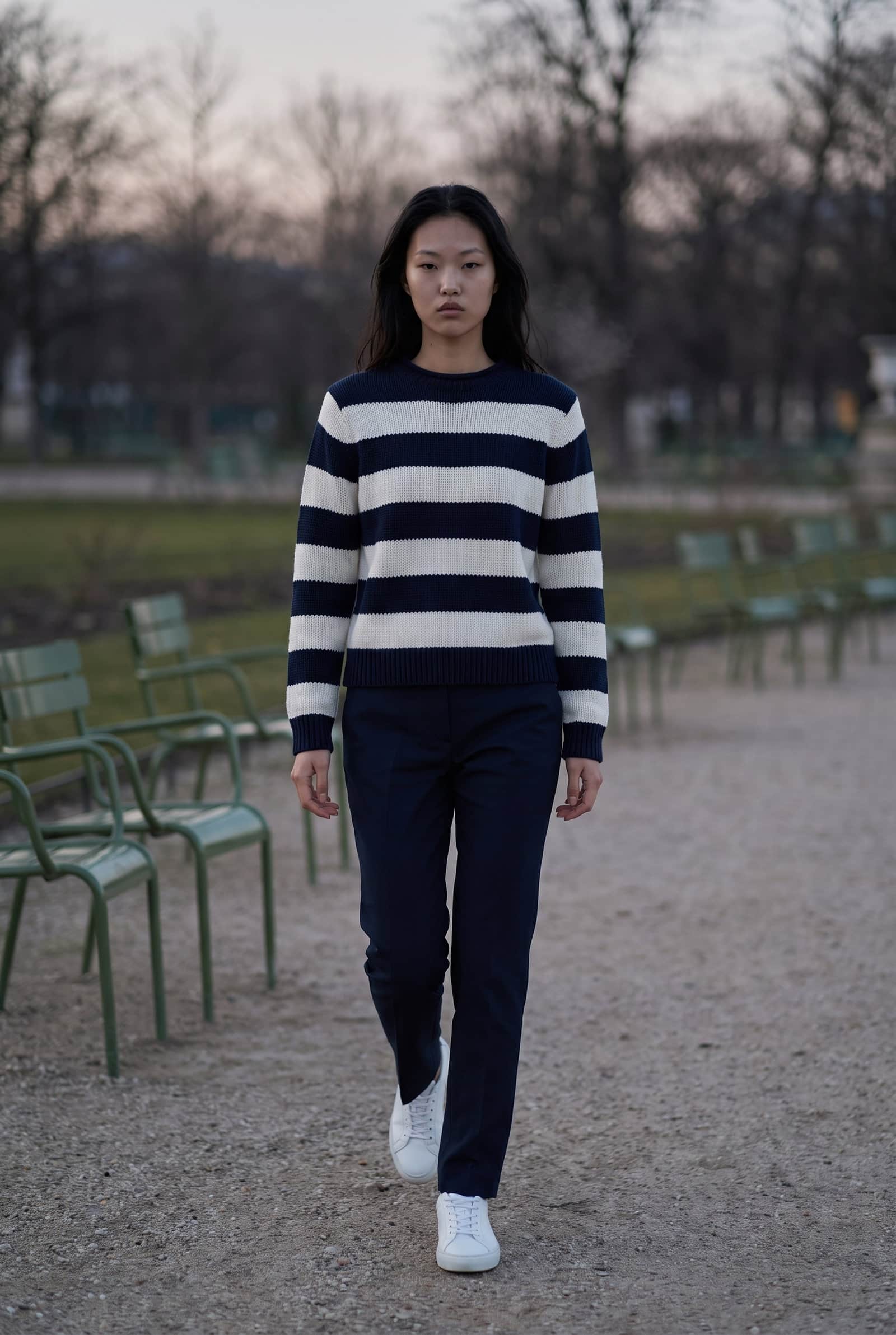 Navy and White Striped Knit Sweater