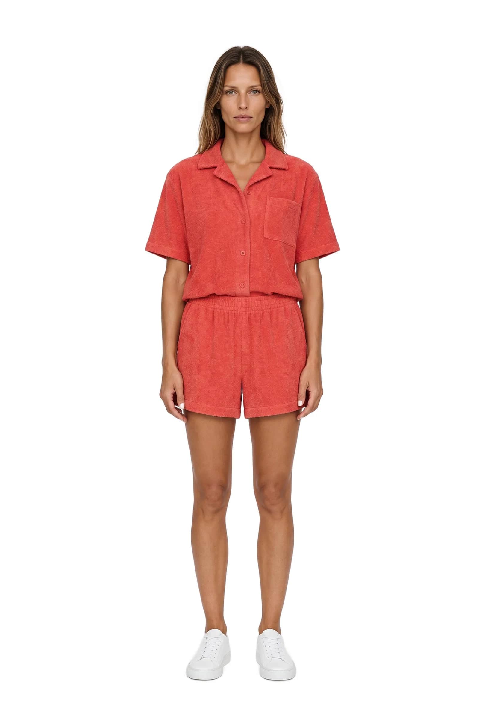 Red Towelling Short Set