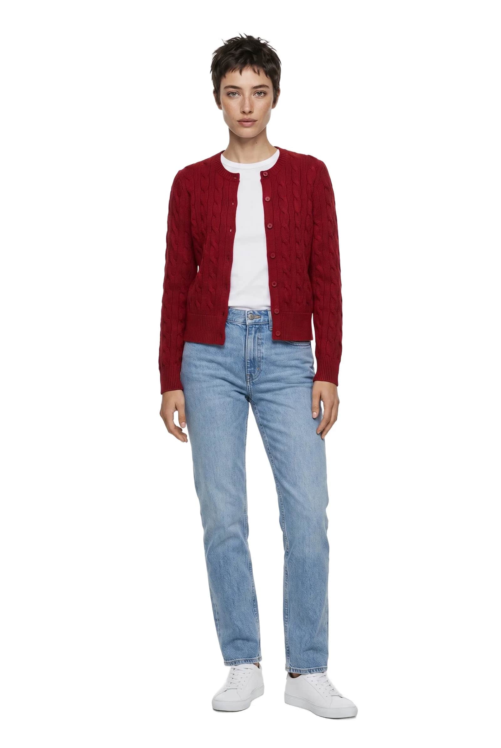 Red Cable Knit Cardigan
