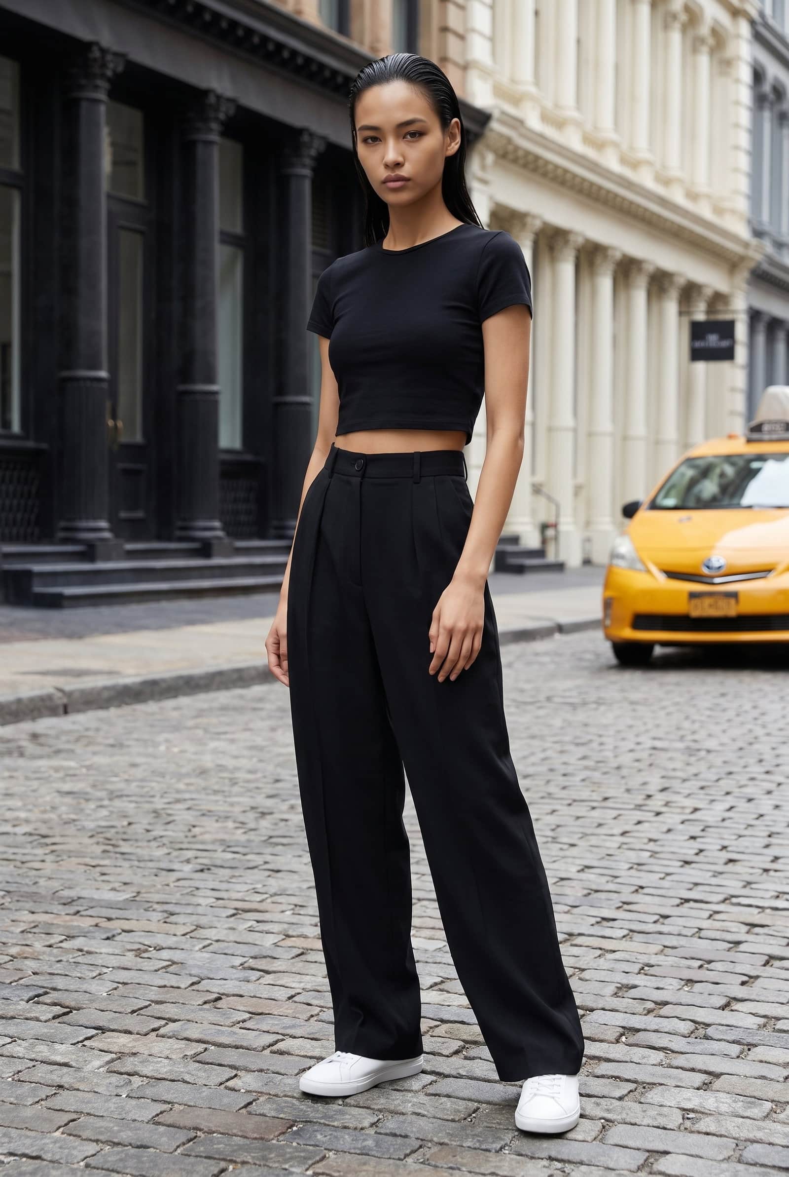 Black High-Waist Wide-Leg Trousers