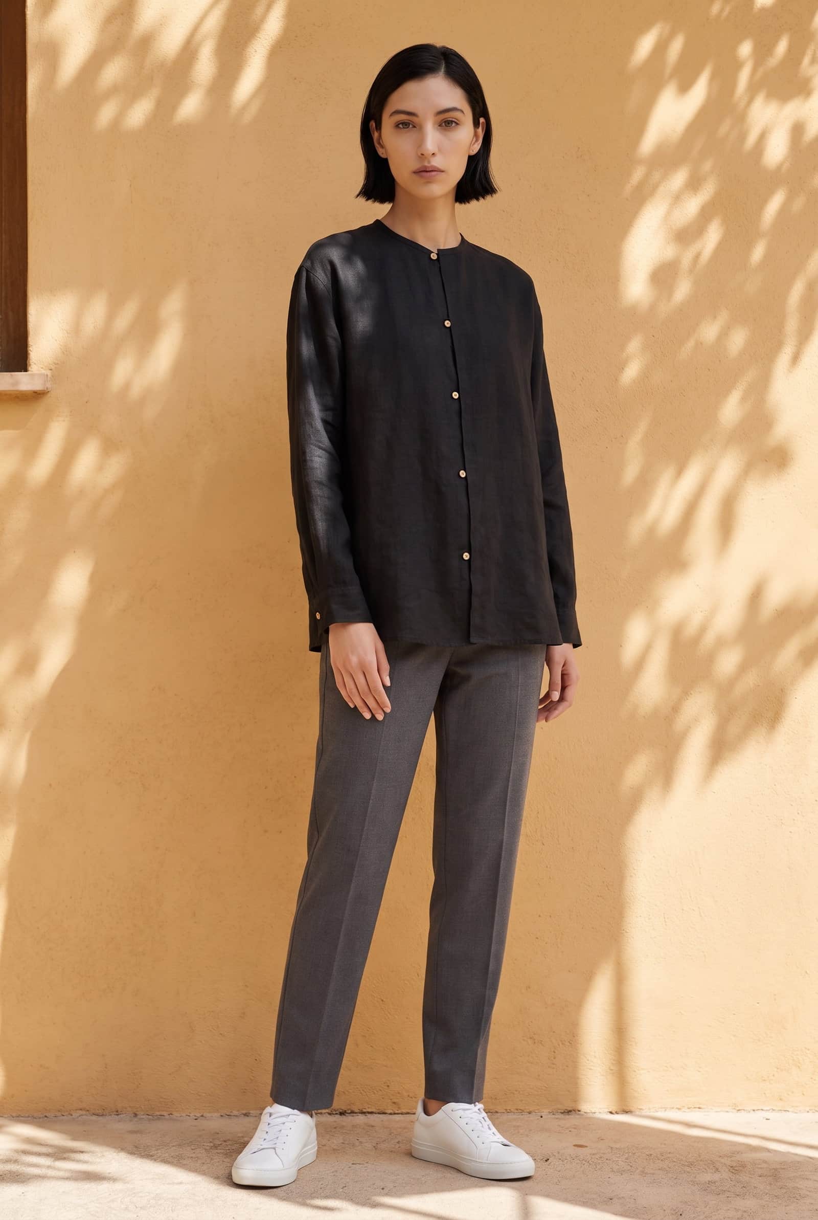 Black Collarless Shirt