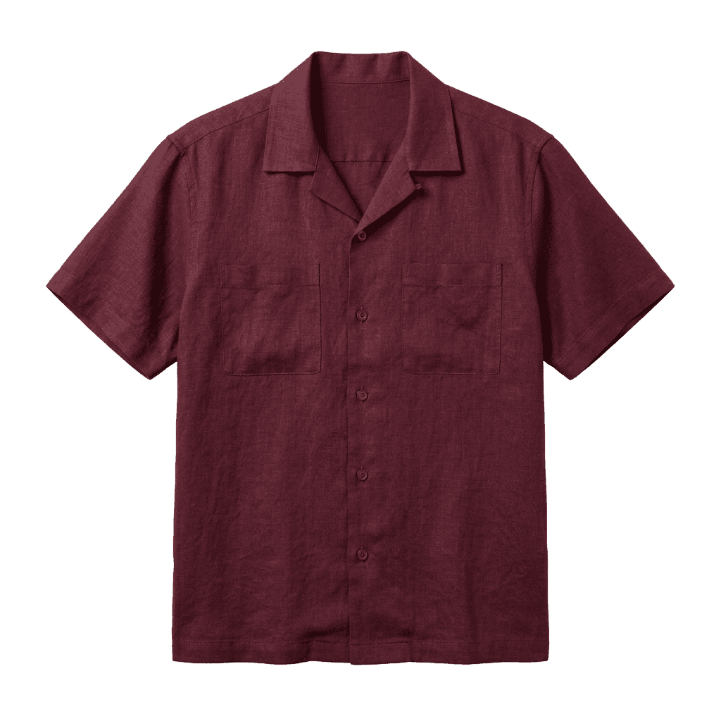 maroon Linen Short Sleeve Shirt