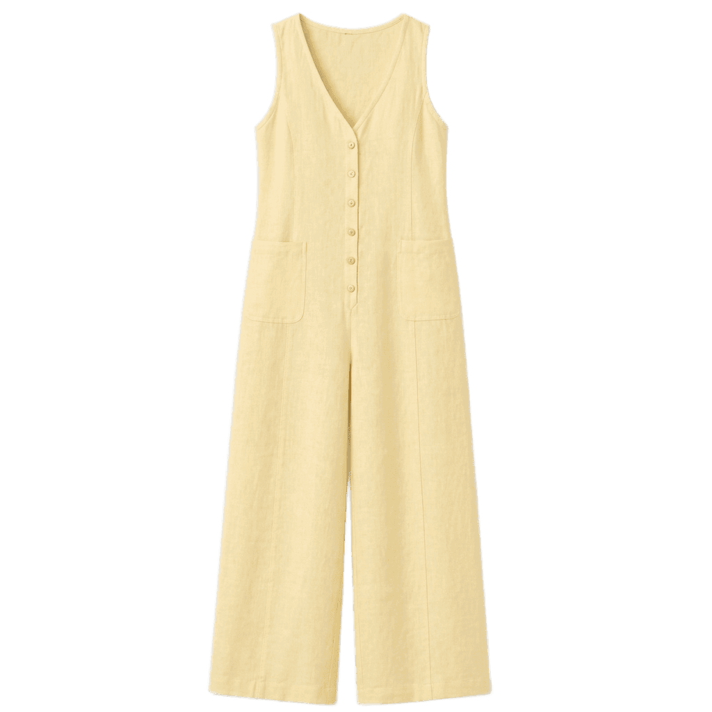 Linen Blend V-Neck Sleeveless Jumpsuit