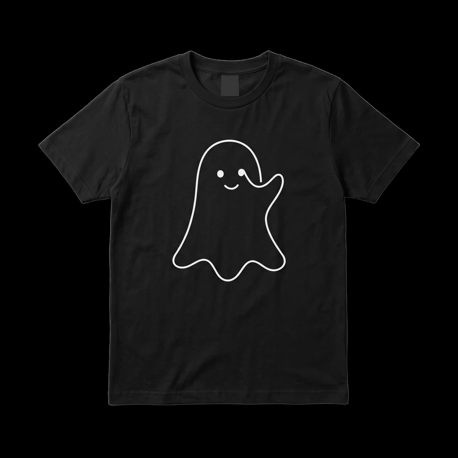 Black t-shirt with a minimalist single-line ghost print