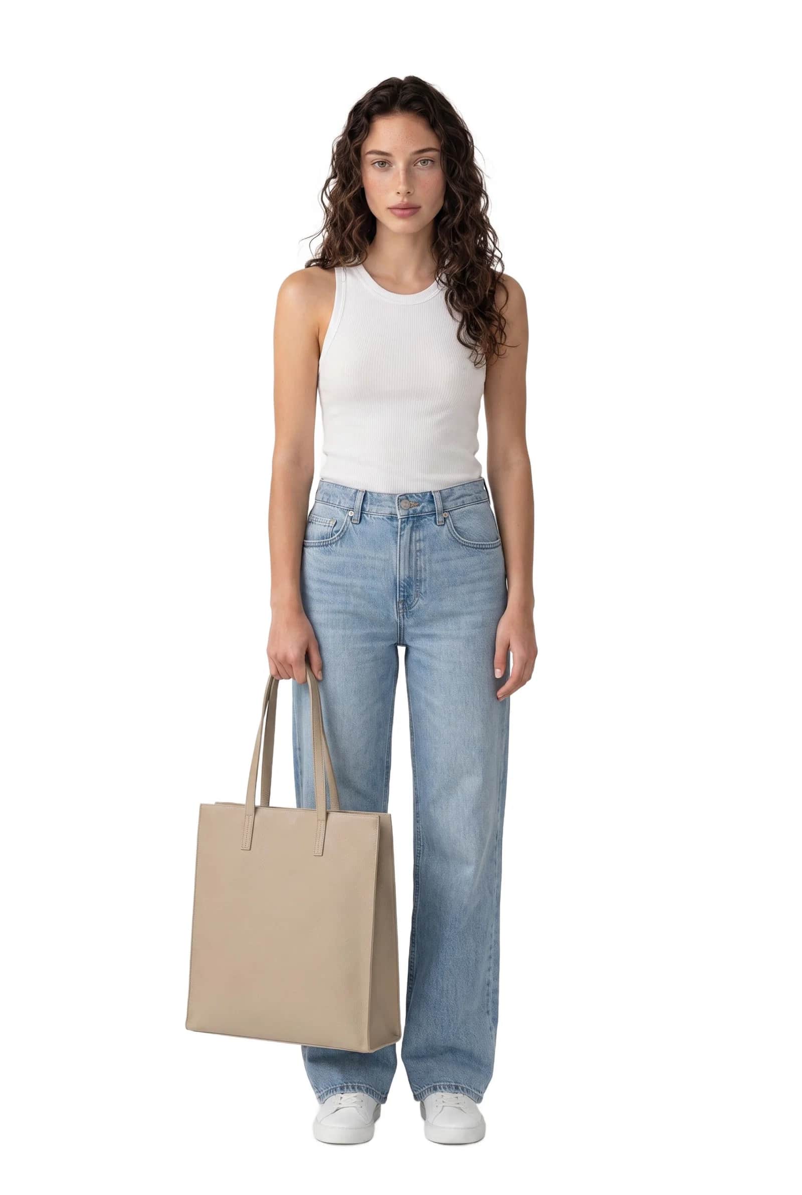 Leather Flat Tote Bag