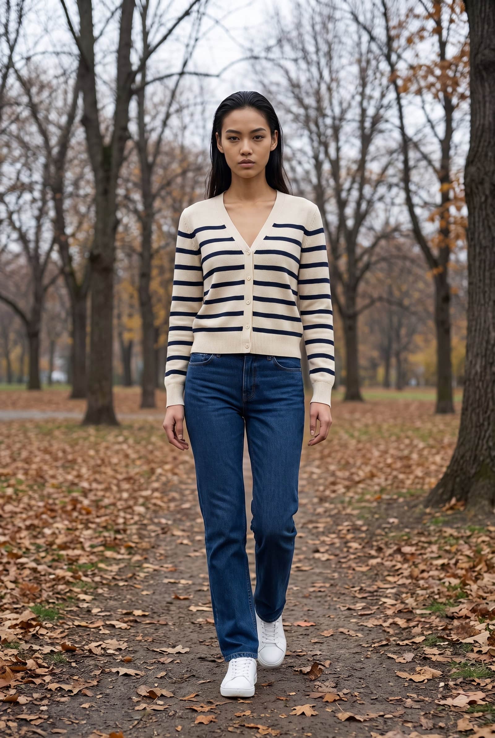 Striped Crew Neck Cardigan