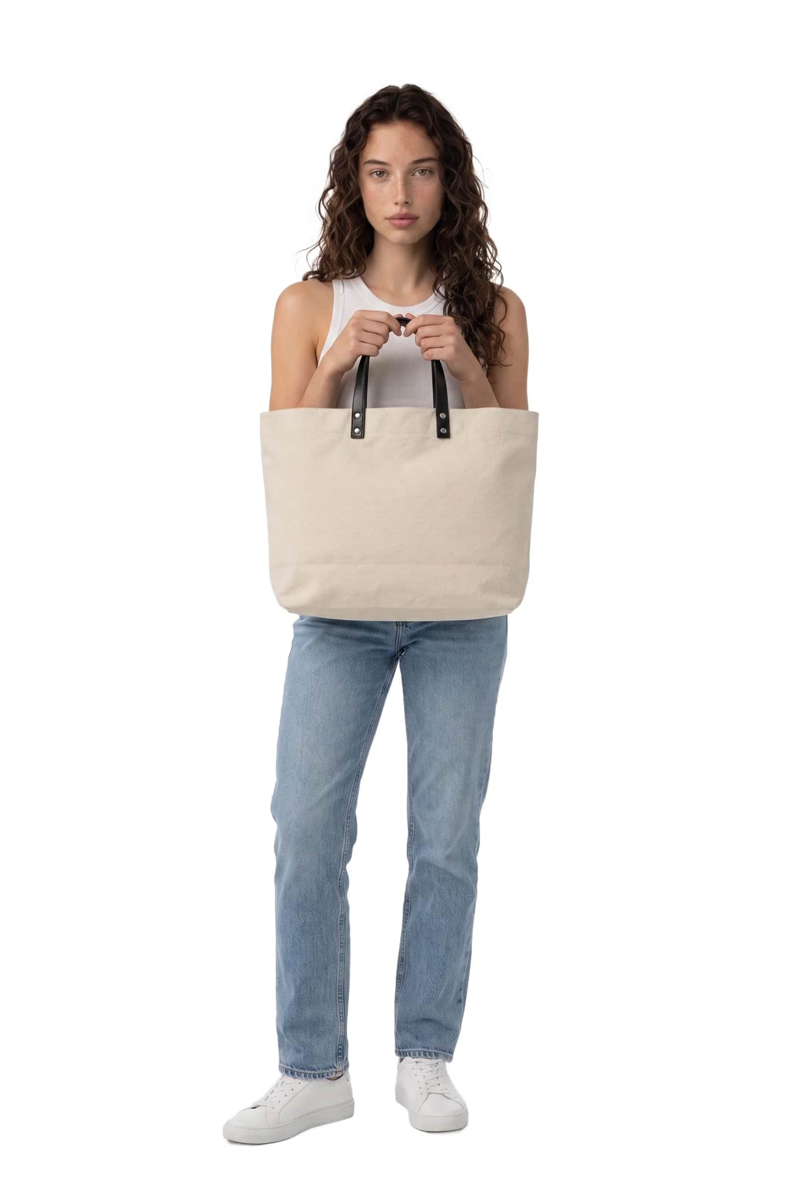Canvas & Leather Panel Tote Bag