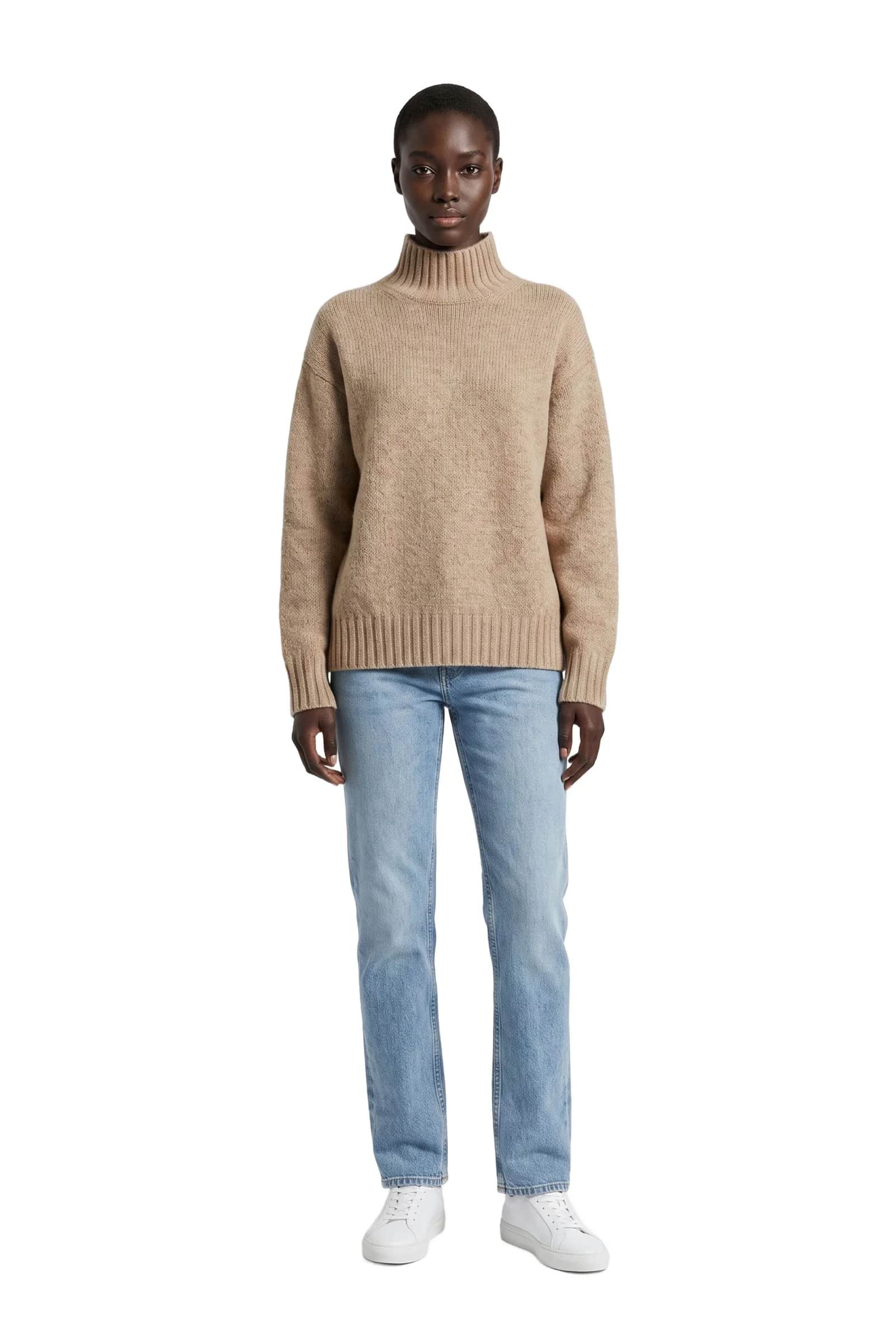 Beige Funnel Neck Sweater