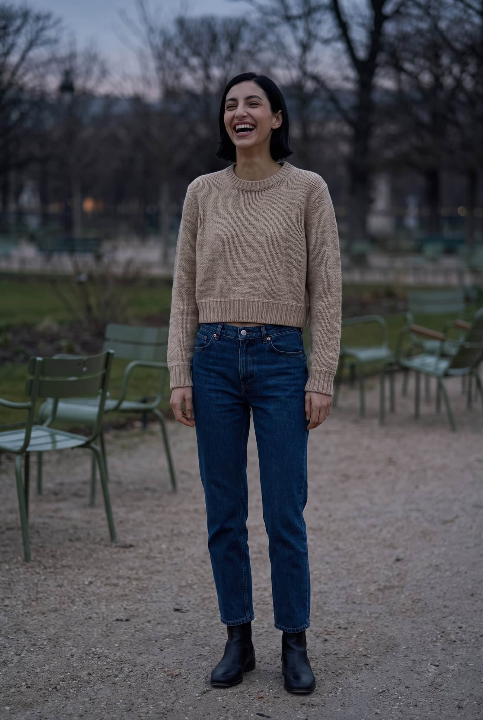 Beige Cropped Knit Sweater