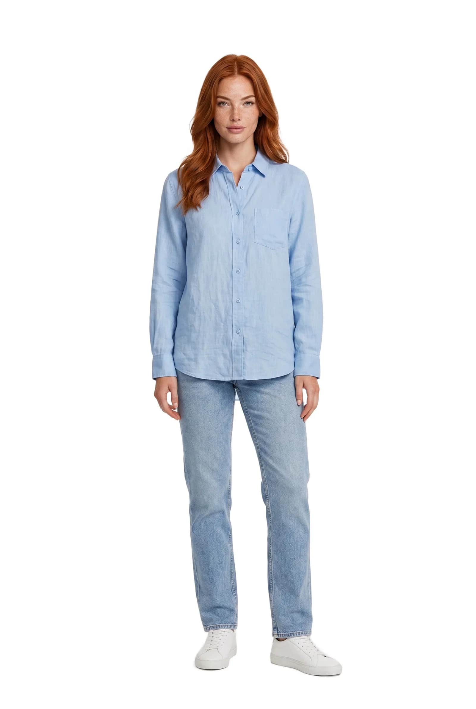Sky Blue Premium Linen Long-Sleeve Shirt