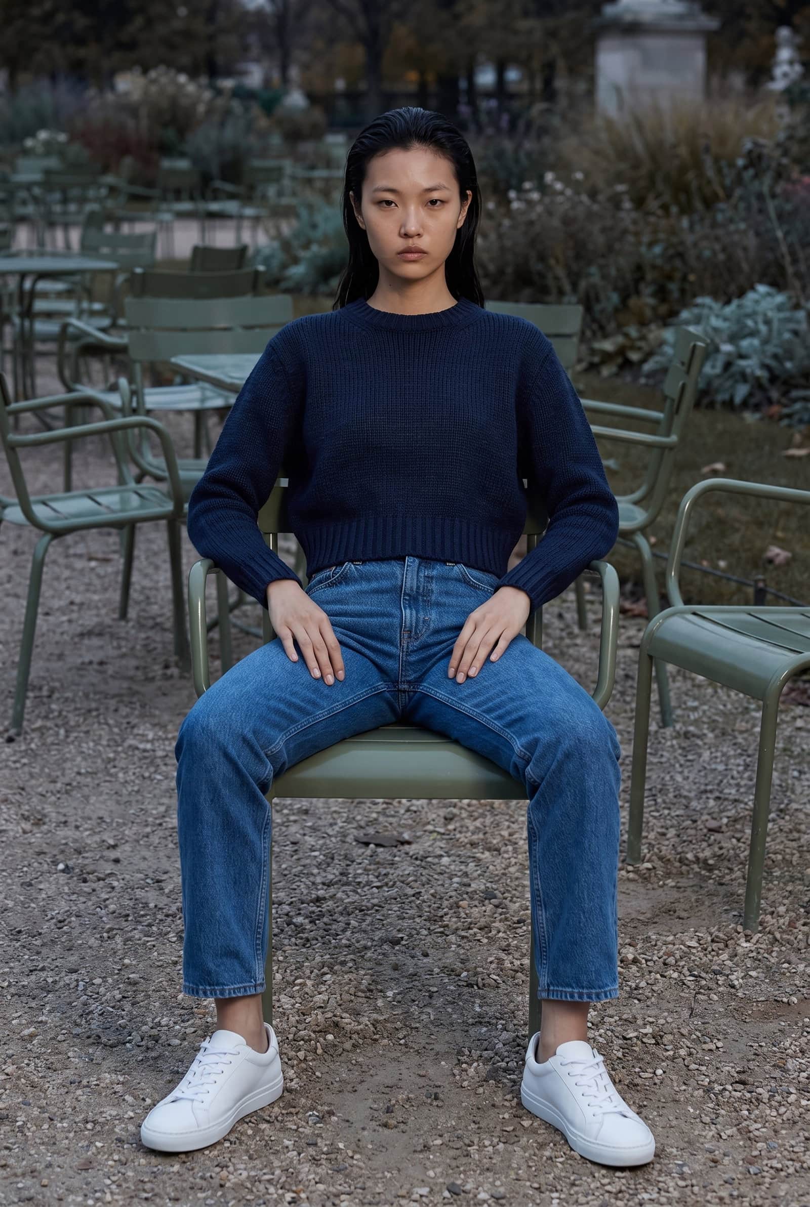 Navy Cropped Crewneck Sweater