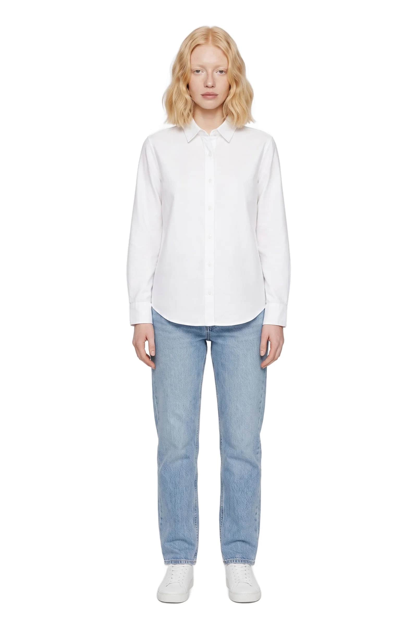 White Long-Sleeve Button-Down Uniform Shirt