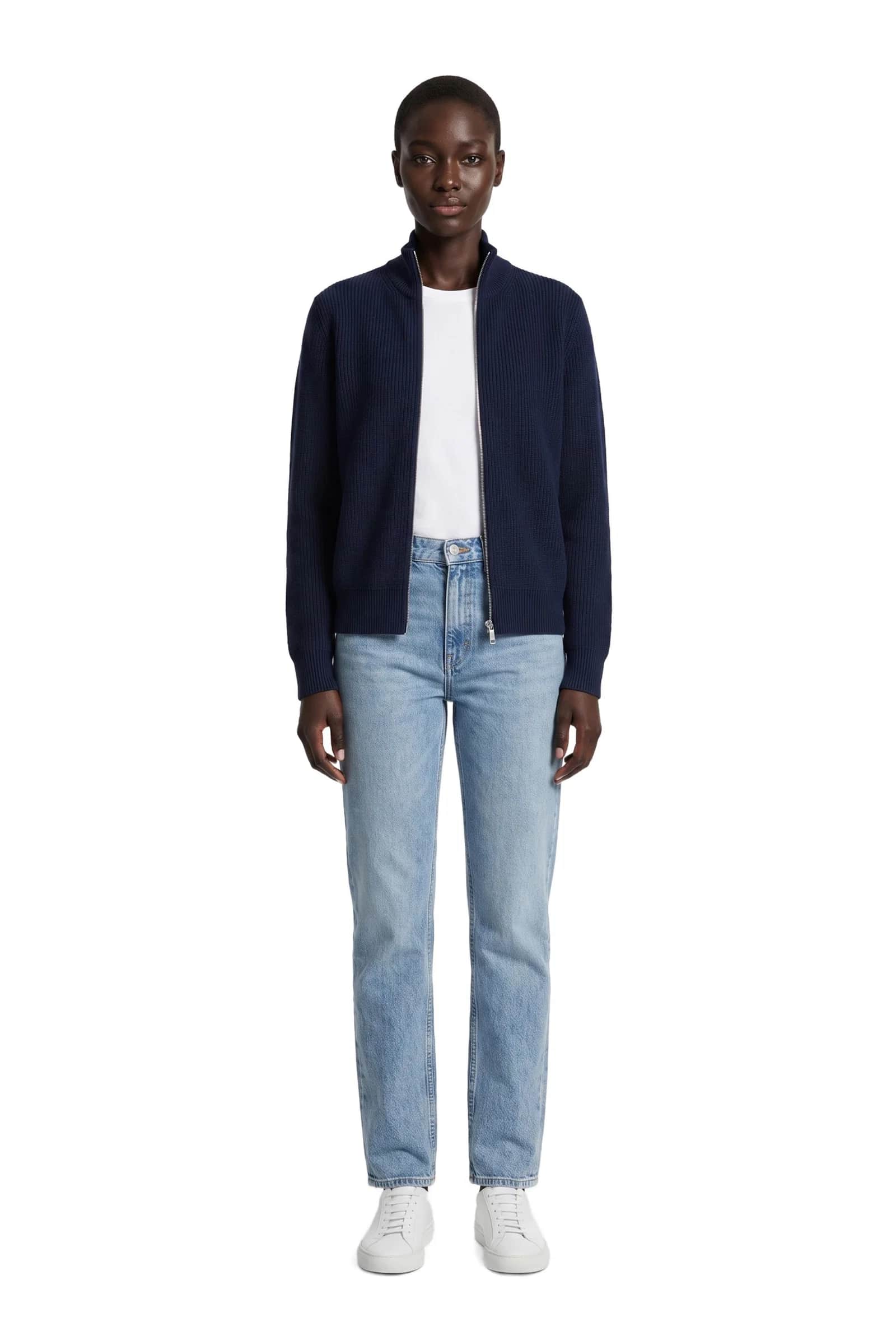 Navy Zip-Up Knit Cardigan