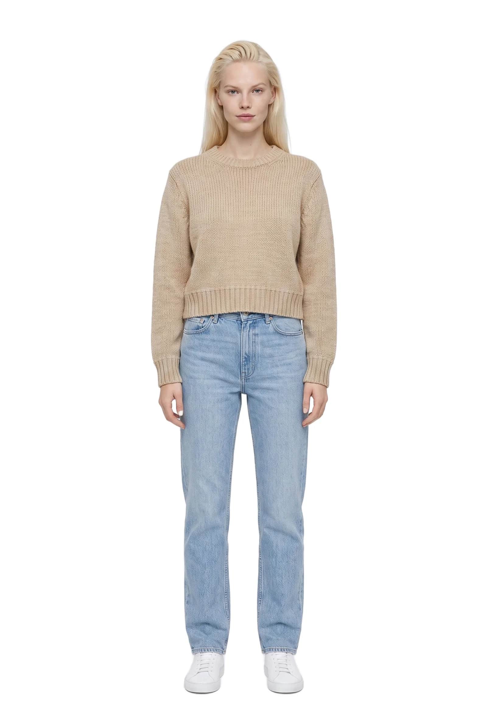 Beige Cropped Knit Sweater