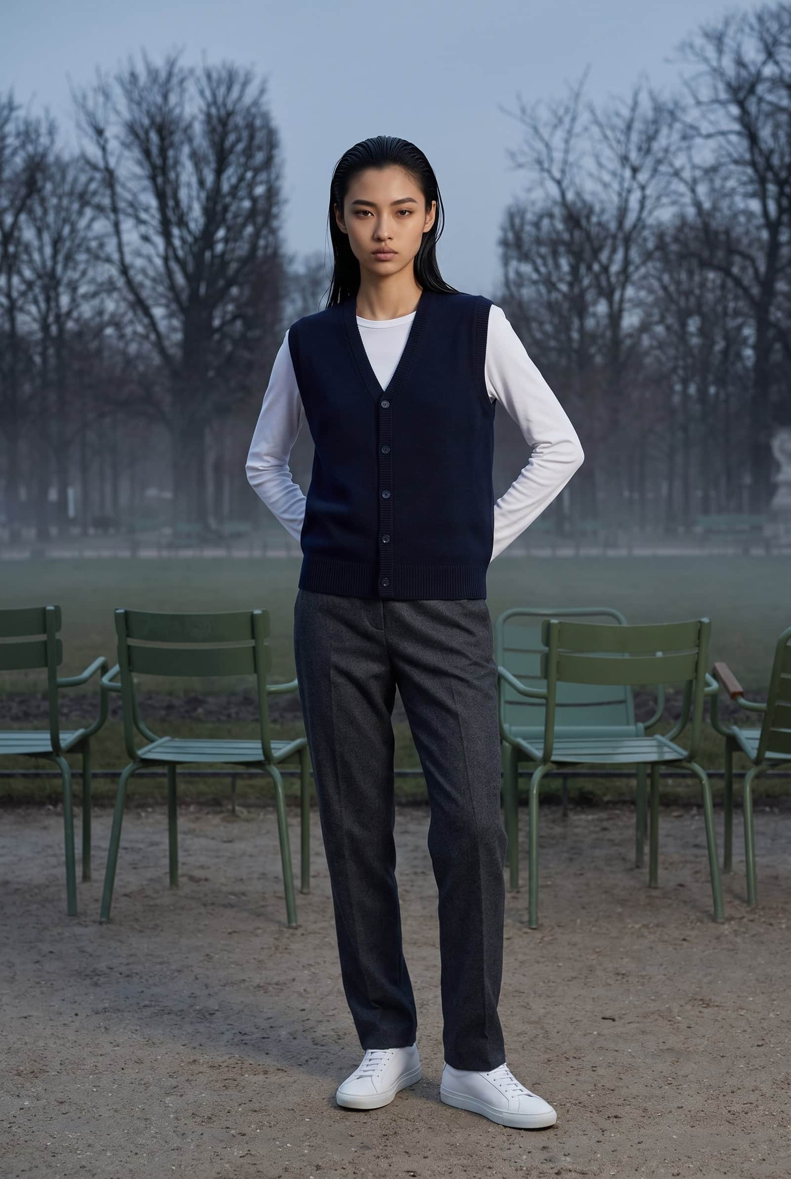Navy Blue Knit Button-Up Cardigan Vest