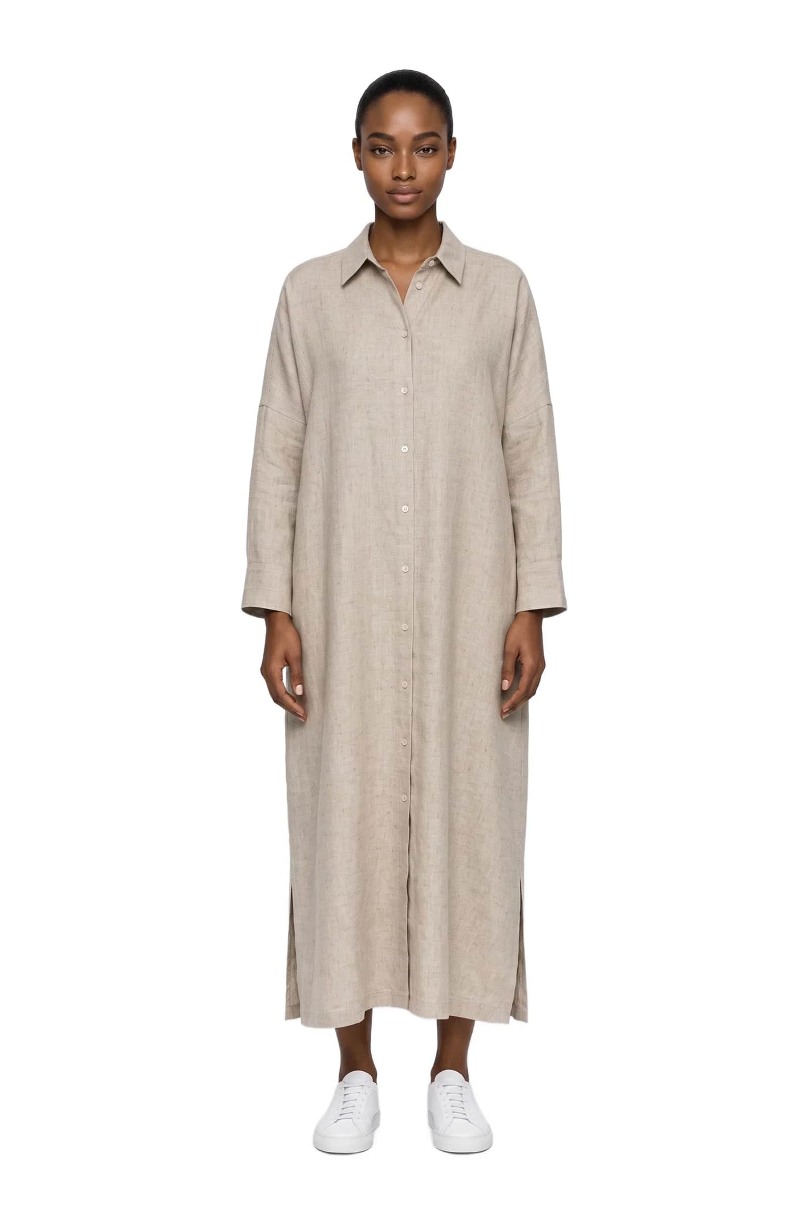 Khaki Linen Kaftan Dress