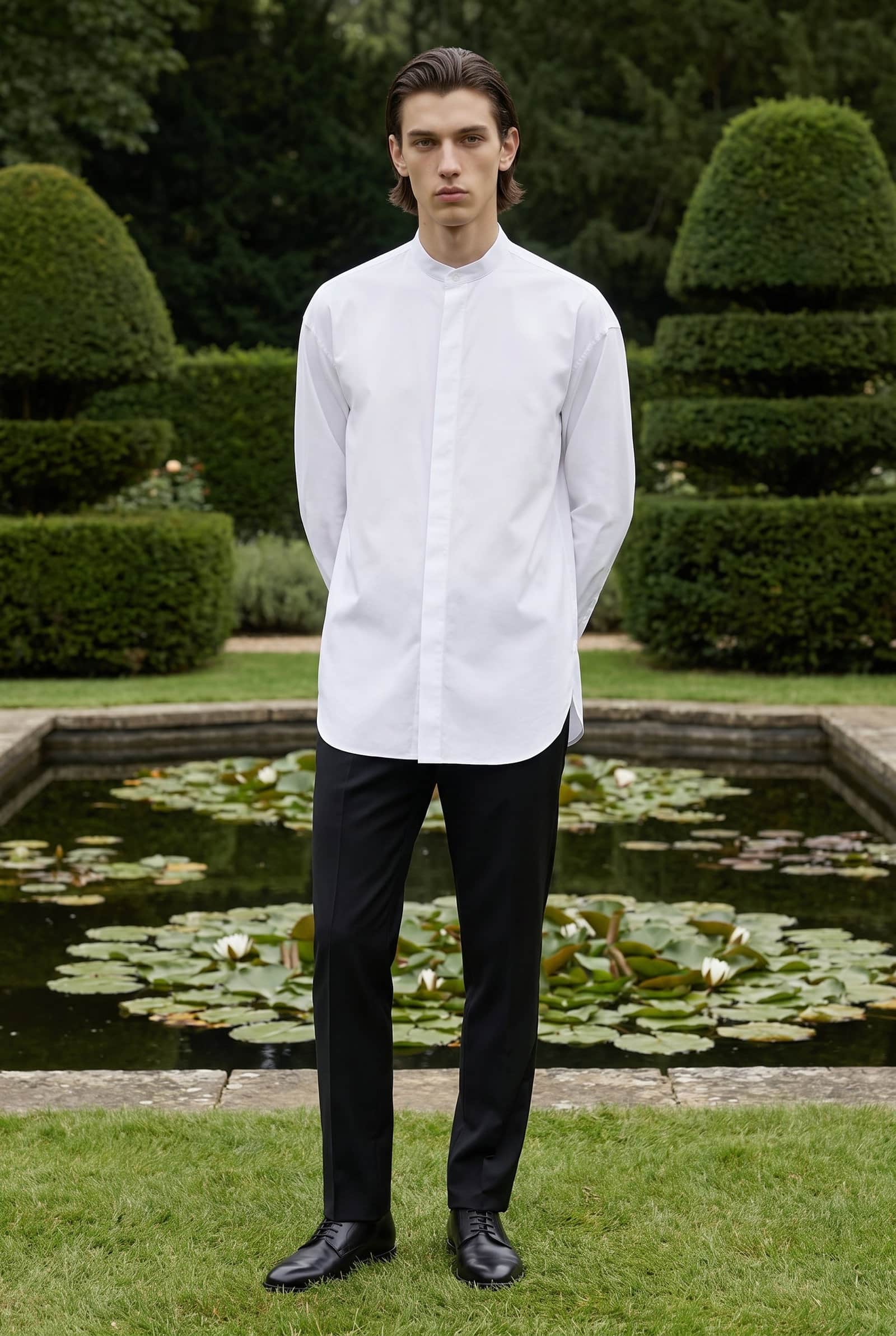 Band Collar Tuxedo Shirt