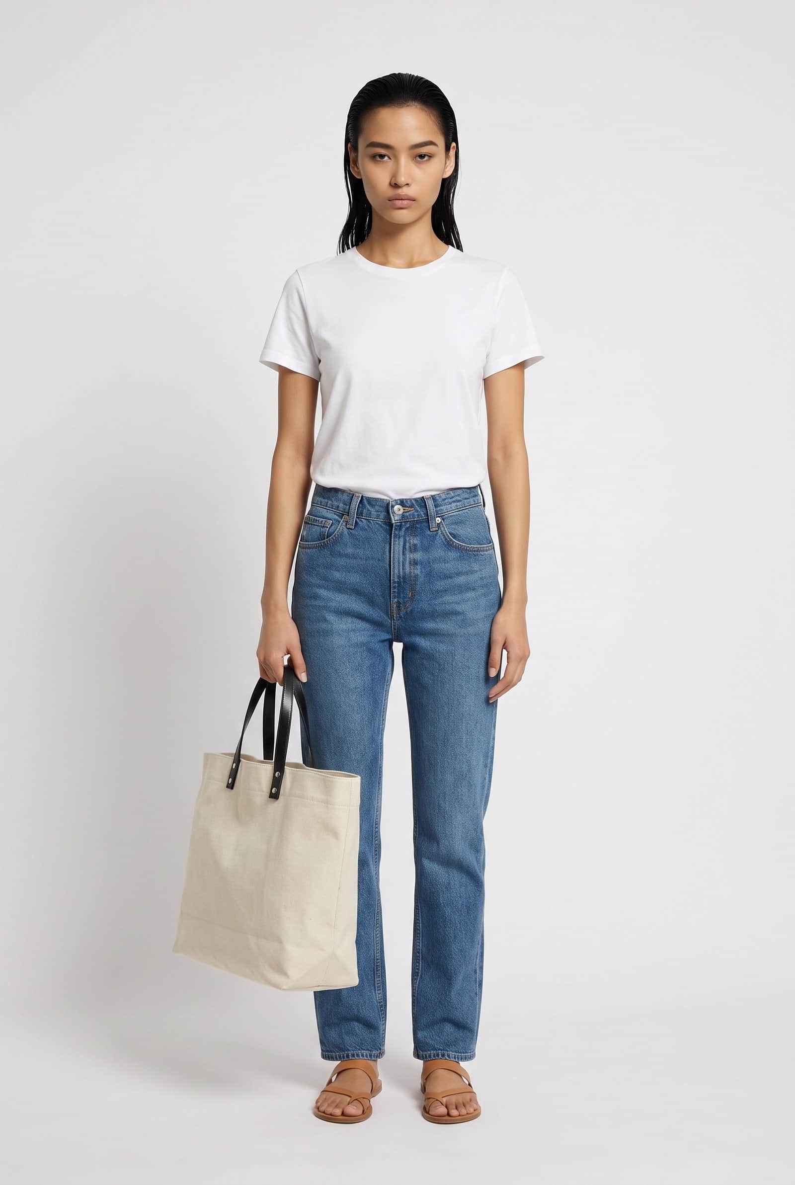 Canvas & Leather Panel Tote Bag