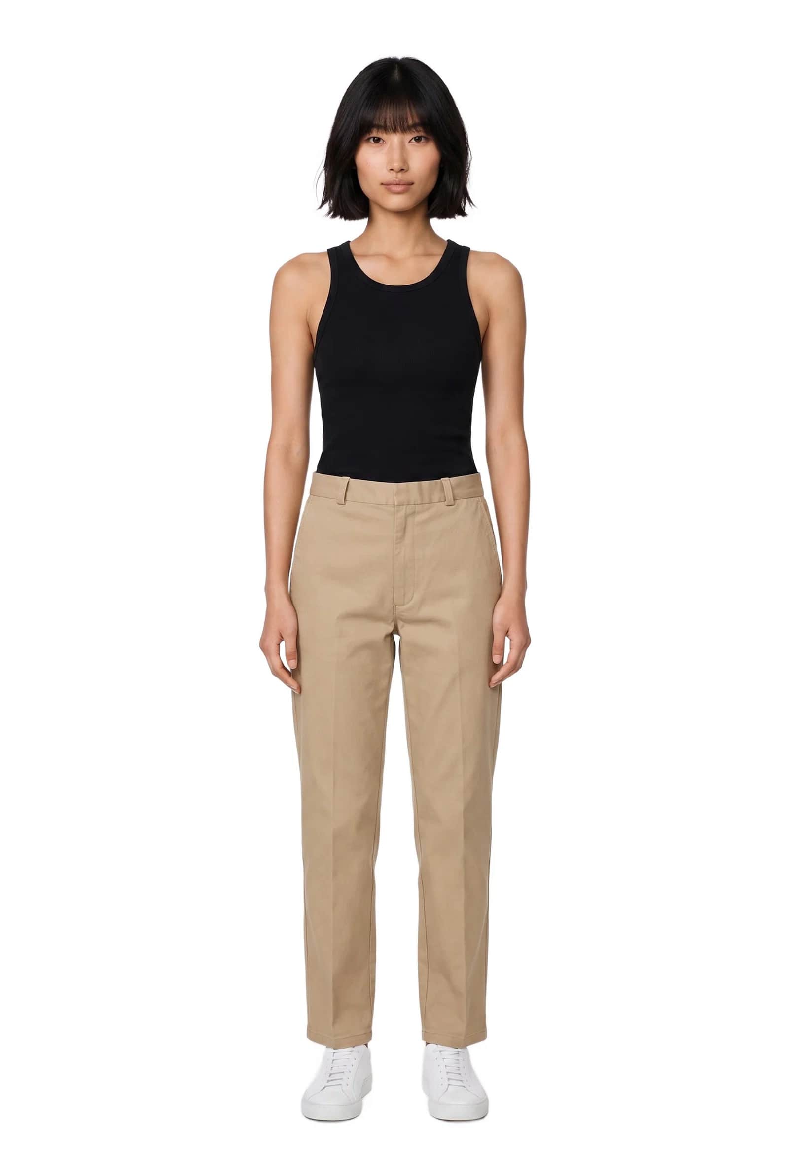 Beige Cotton Twill Chino Pants