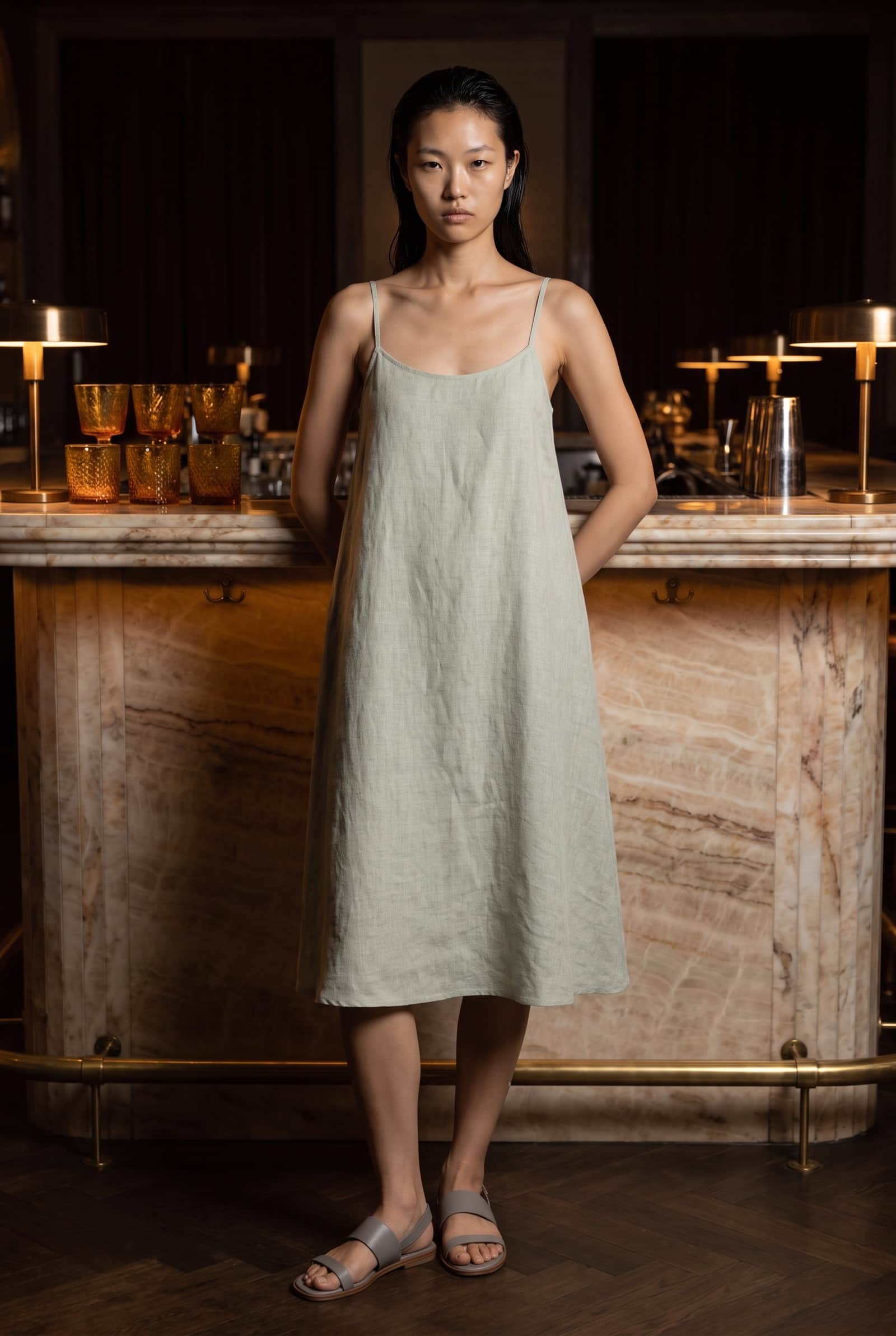 Light Green Linen Slip Dress