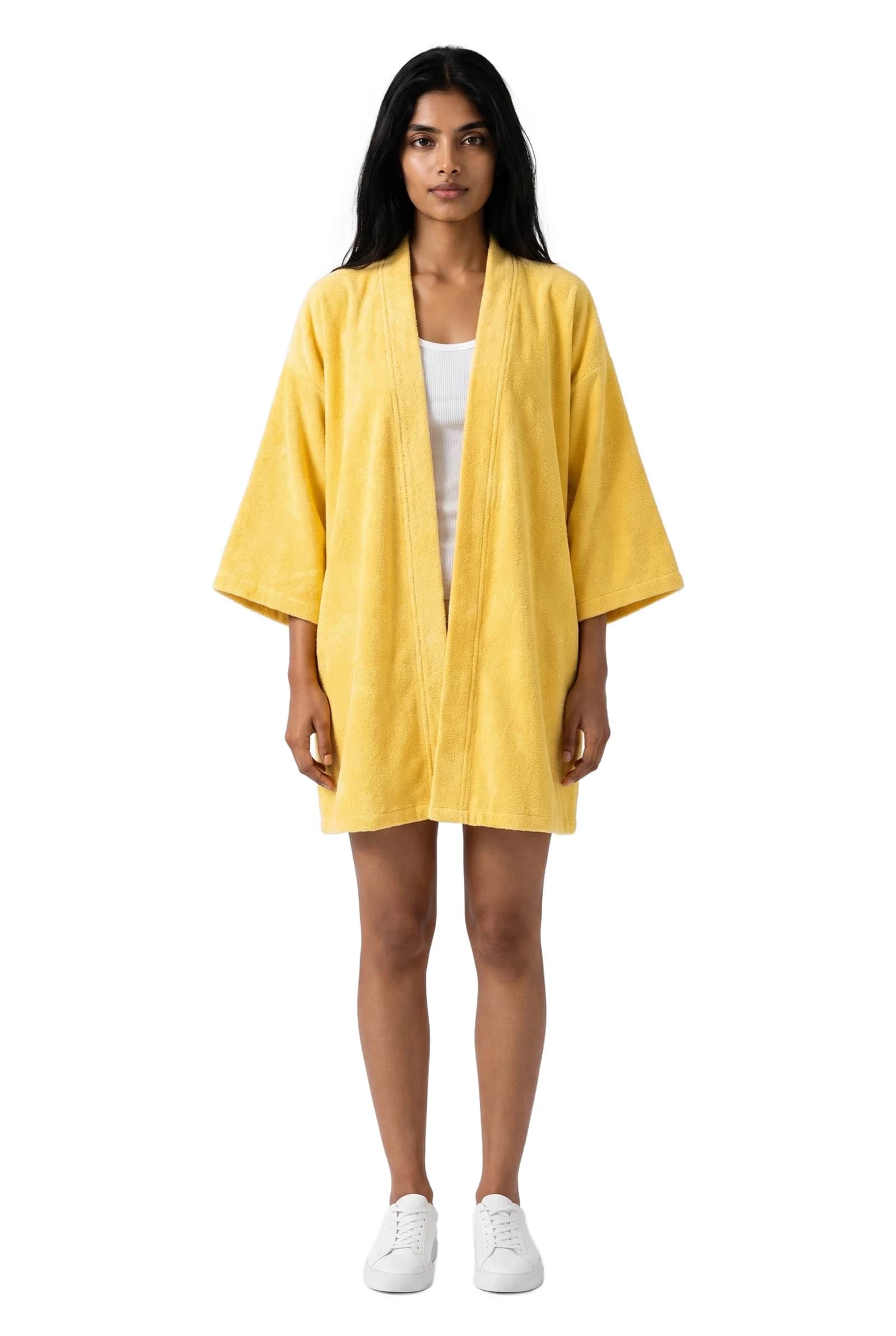 Yellow open-front robe