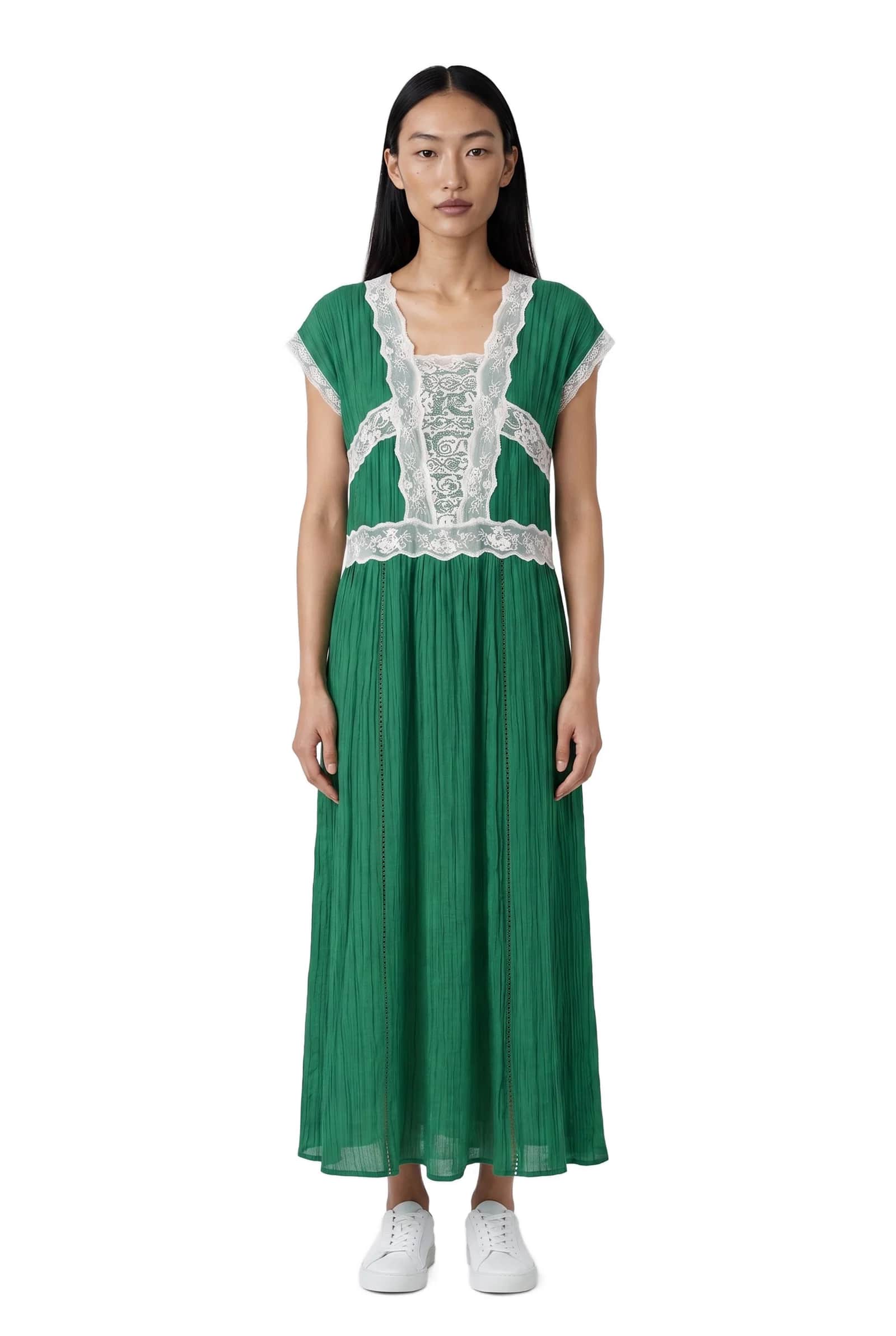 Green Lace-Bodice Midi Dress