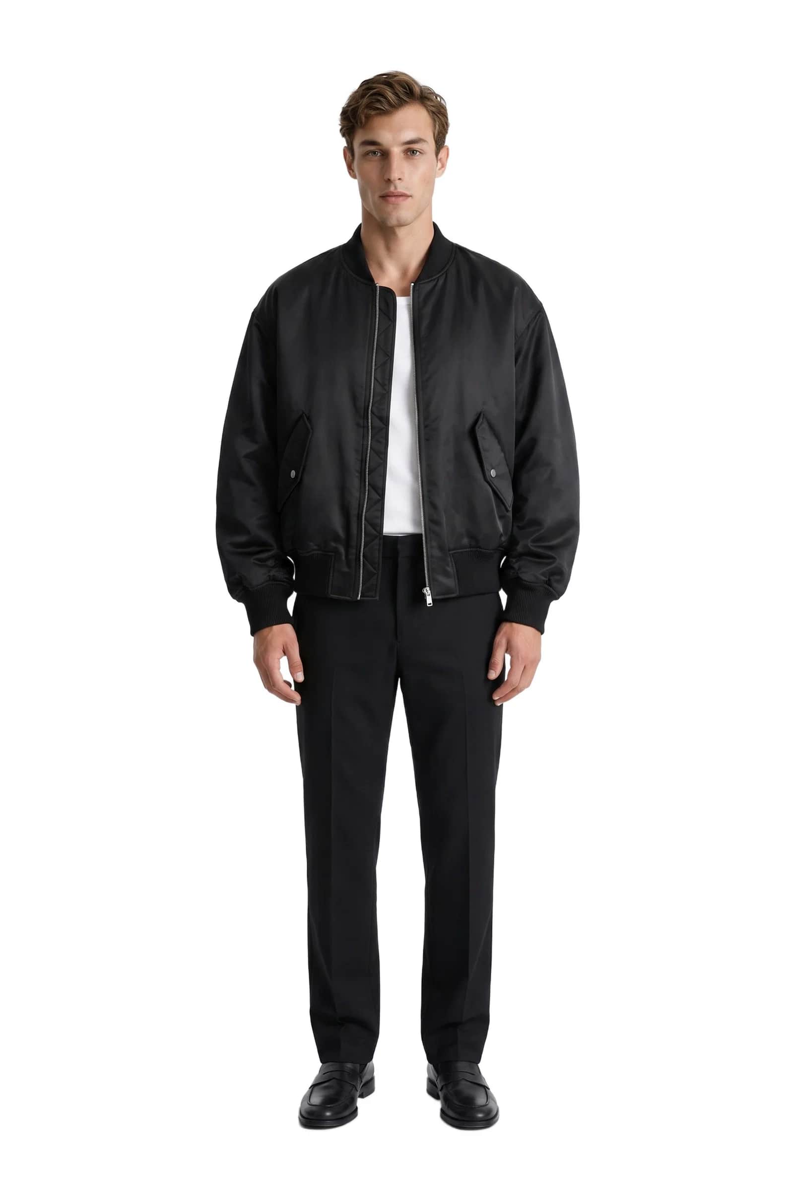 Black Satin Oversized Bomber Jacket