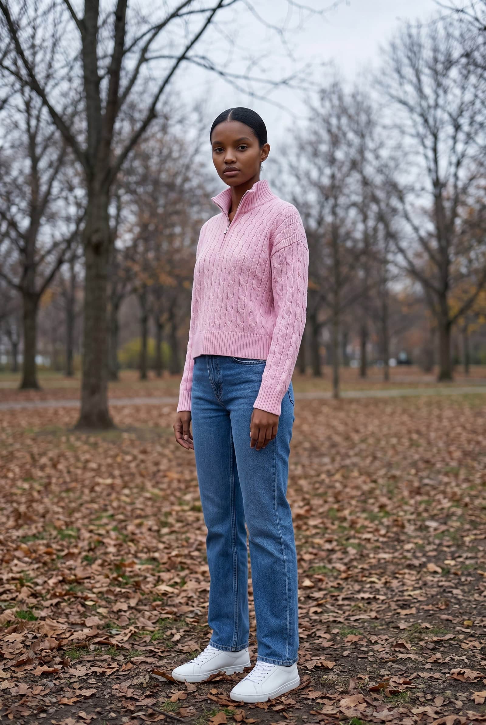 Pink Cable Knit Quarter-Zip Sweater