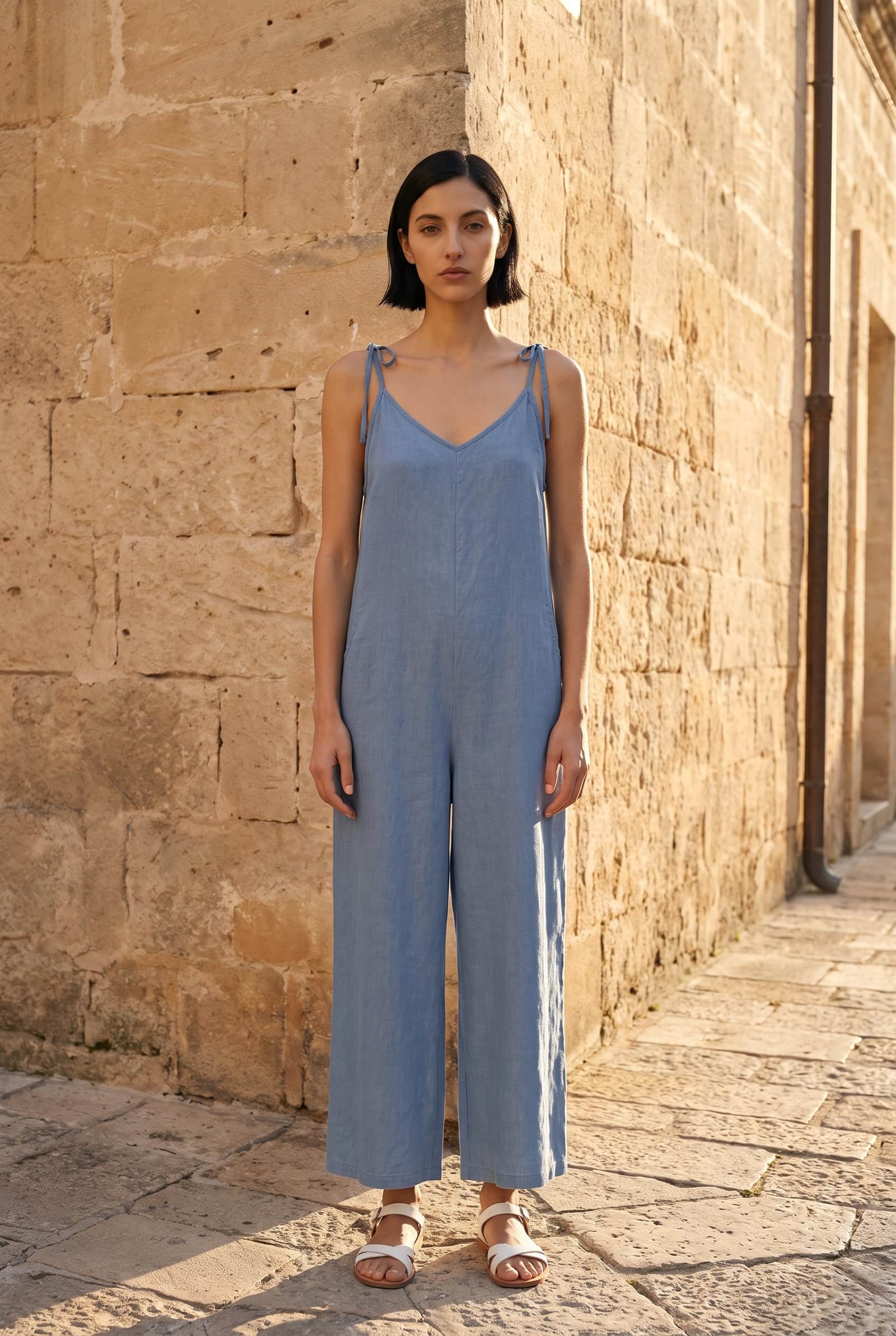 Linen-Rich Tie Detail Jumpsuit